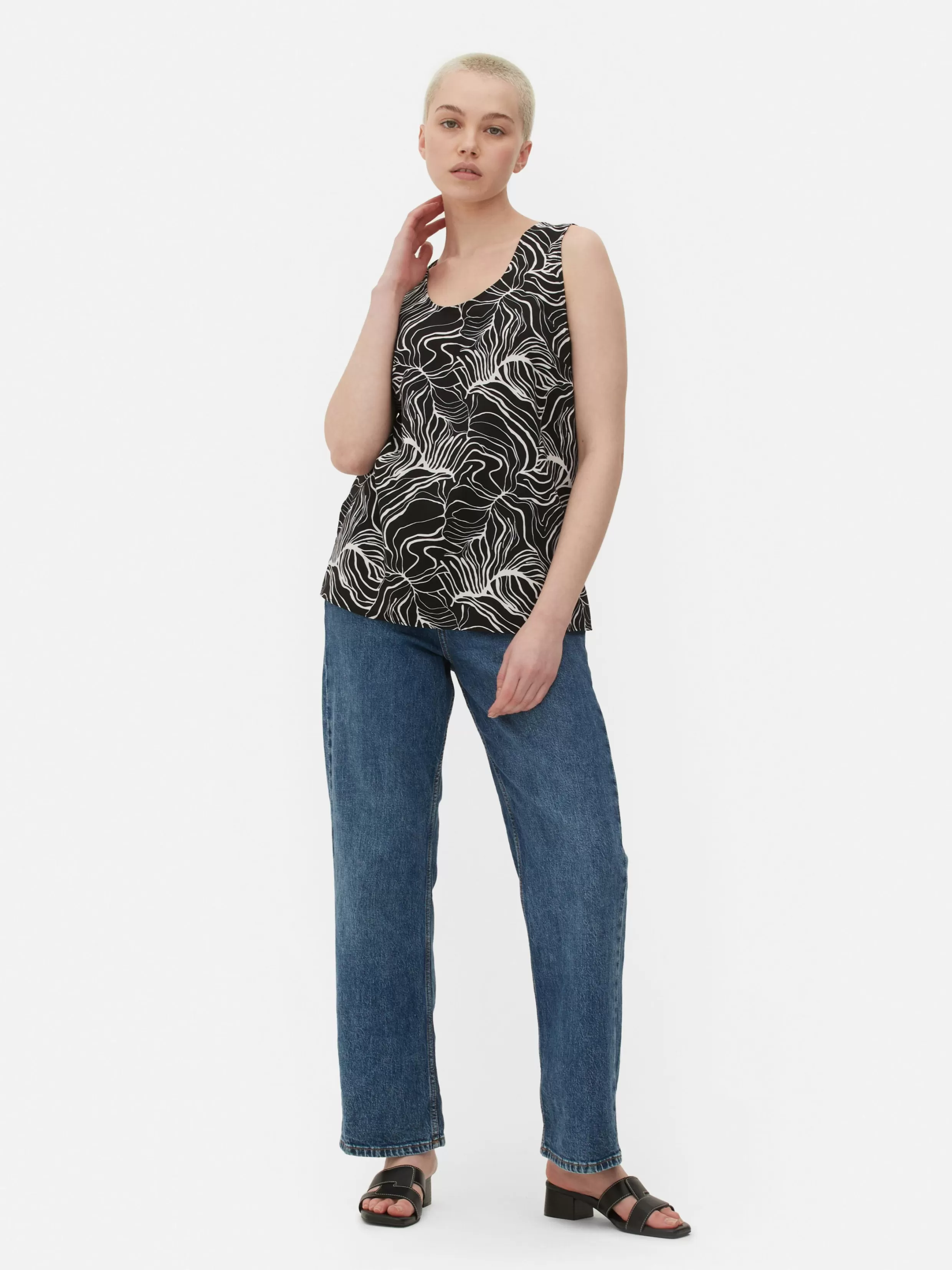 Online Abstract Print Sleeveless Top Women Shirts And Blouses