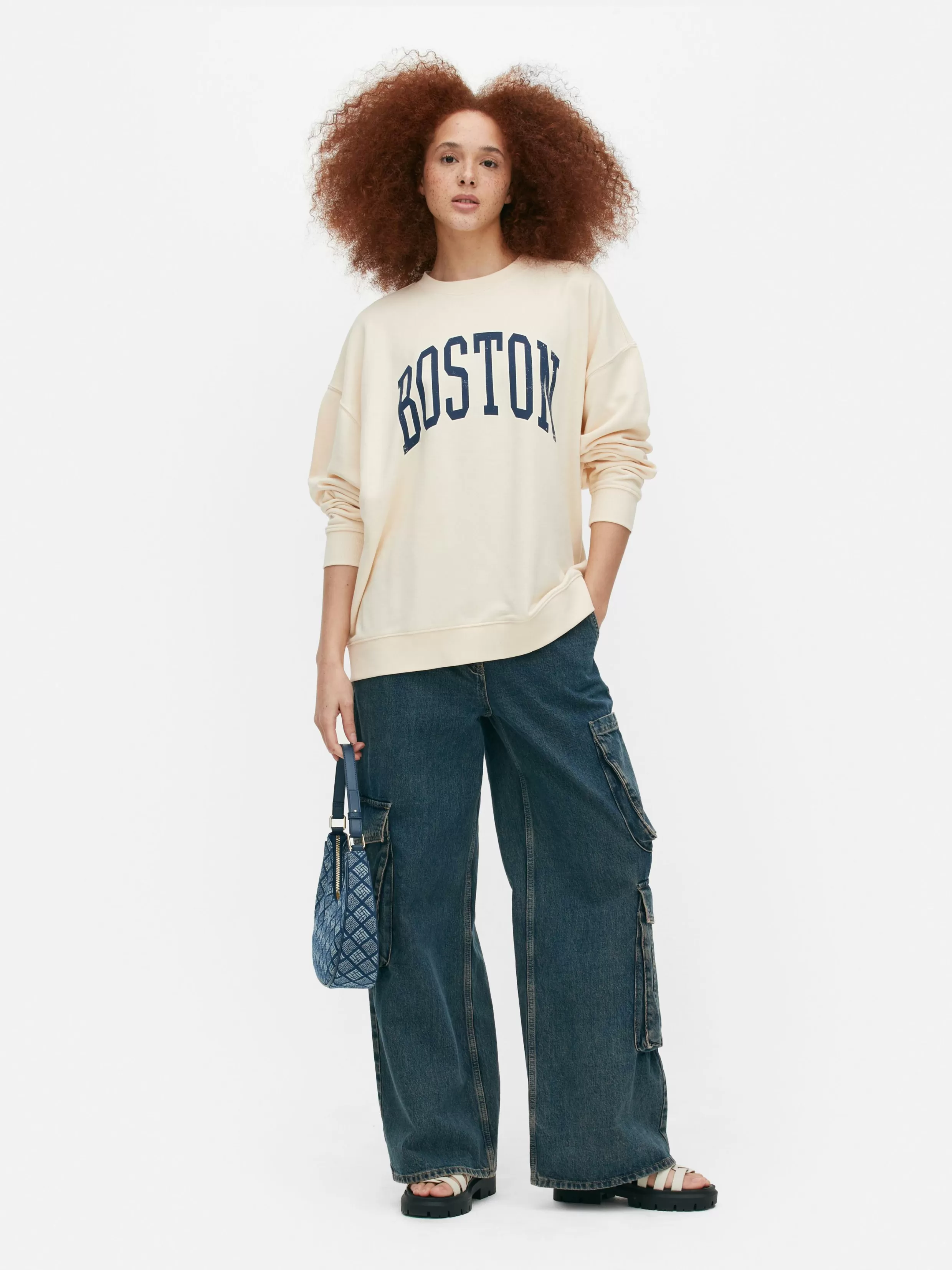 New Boston Print Oversized Sweatshirt Women Hoodies And Sweatshirts