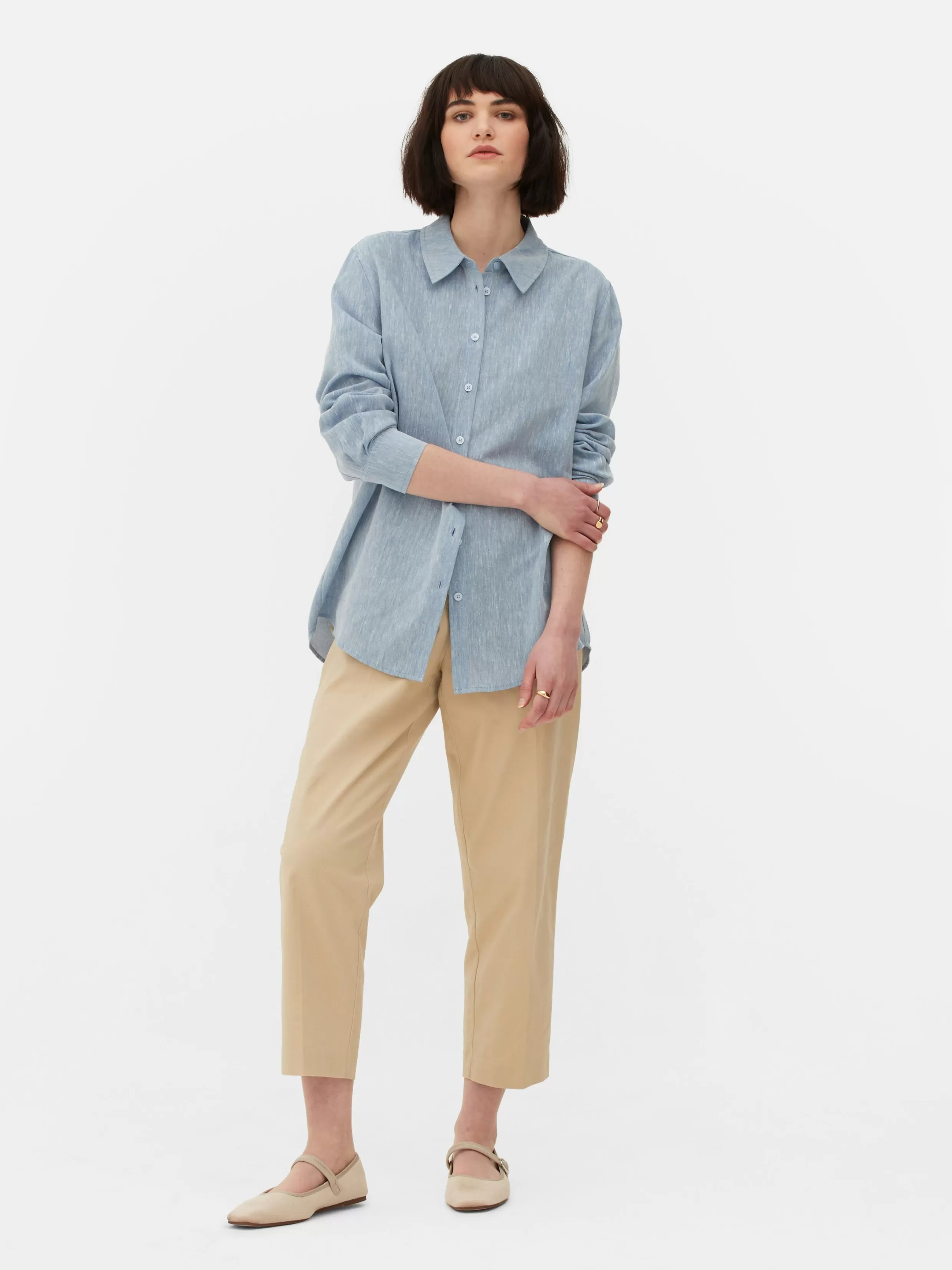 Shop Chambray Long Sleeve Shirt Women Shirts And Blouses