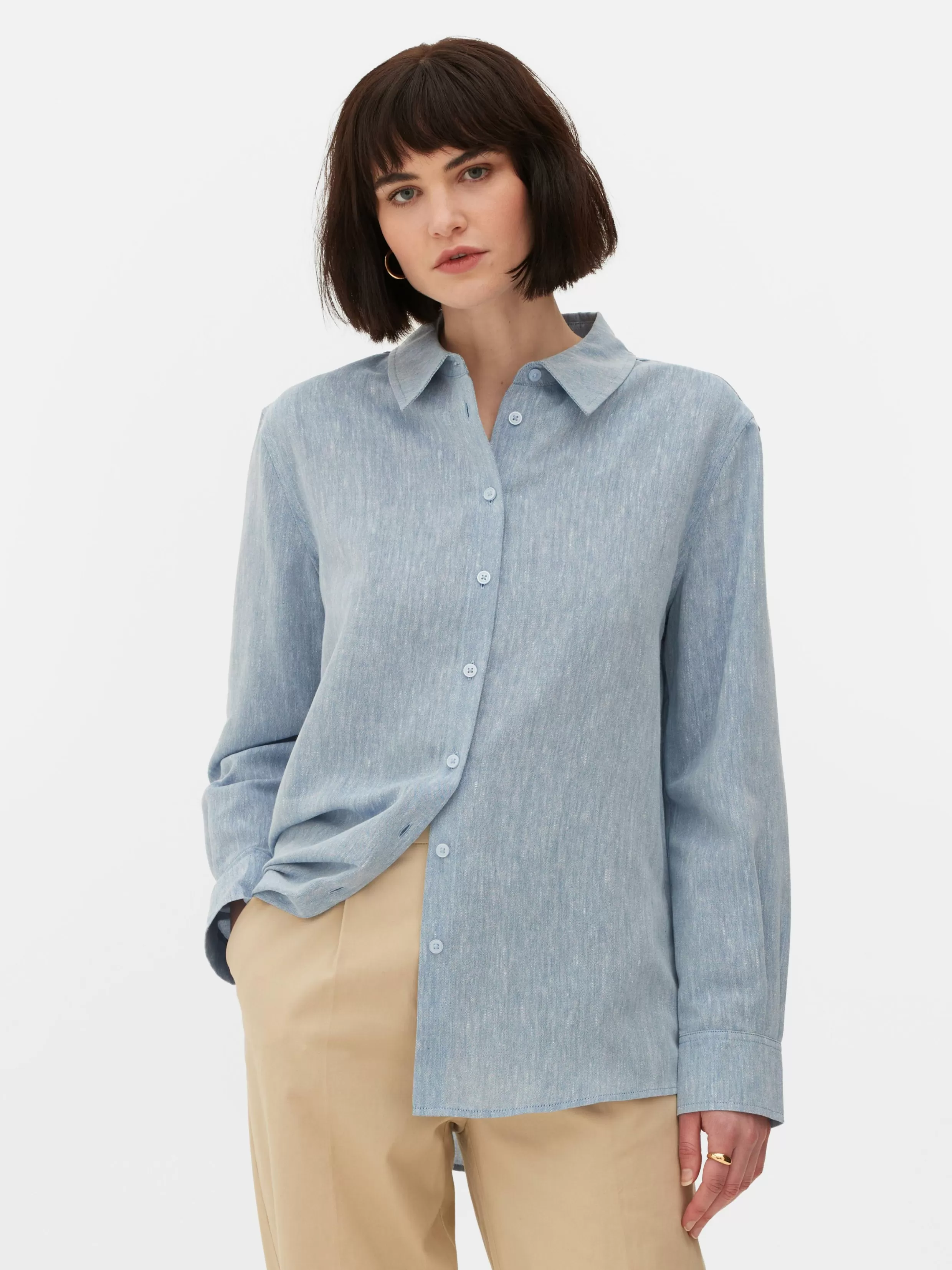 Shop Chambray Long Sleeve Shirt Women Shirts And Blouses