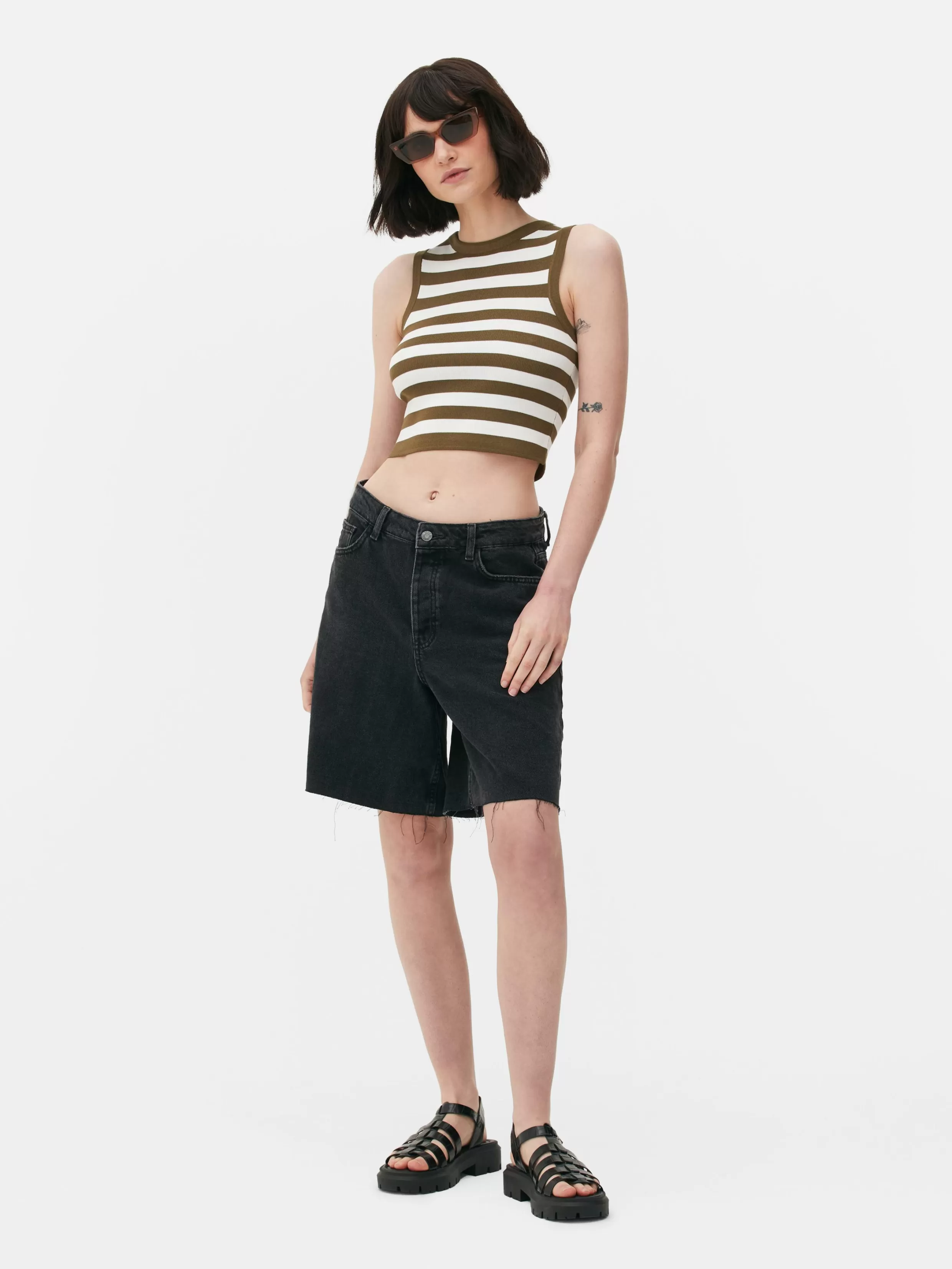 Fashion Crew Neck Ribbed Cropped Tank Women Tops And T-Shirts