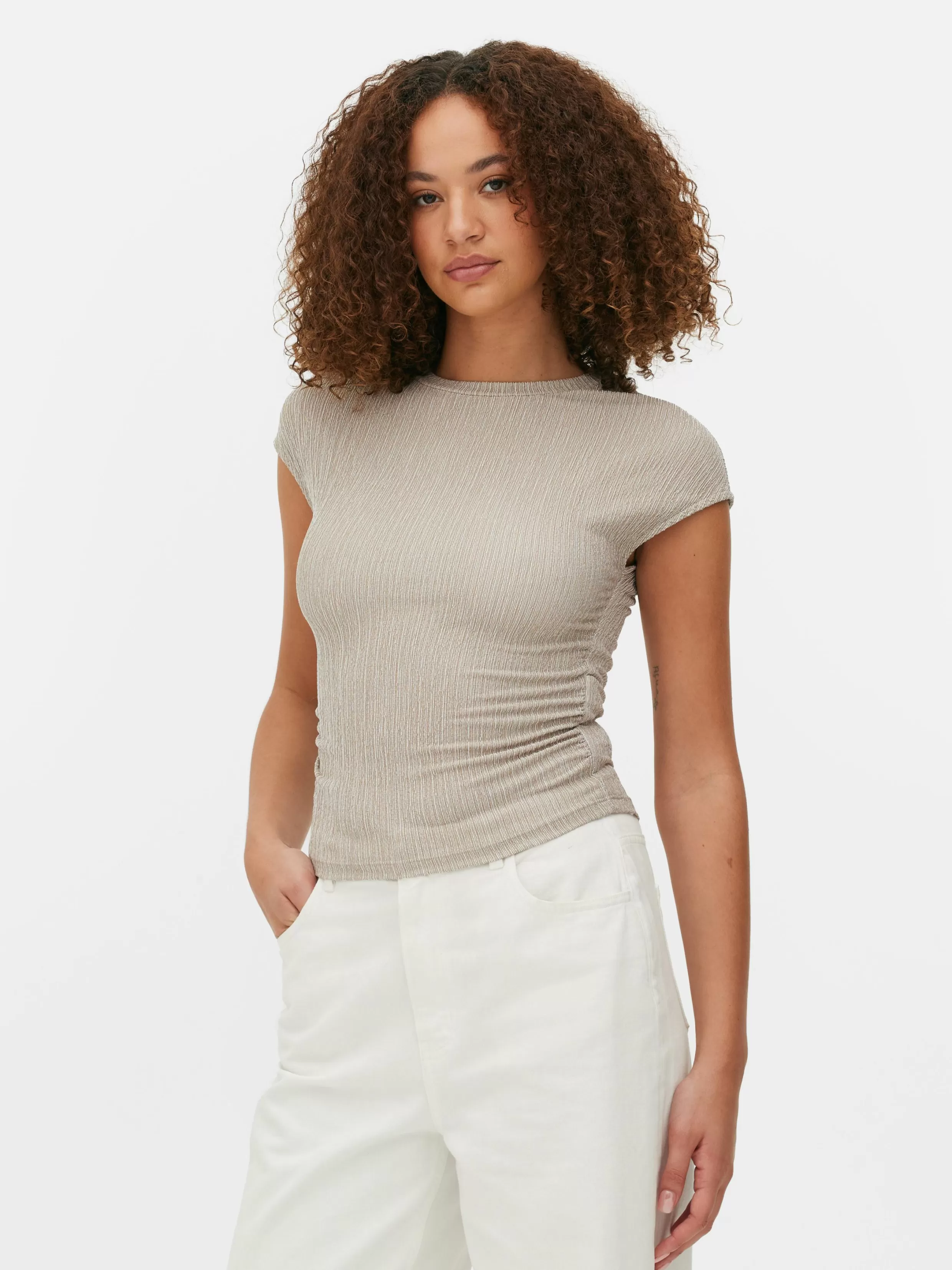 Flash Sale Crinkle Texture Ruched T-Shirt Women Tops And T-Shirts