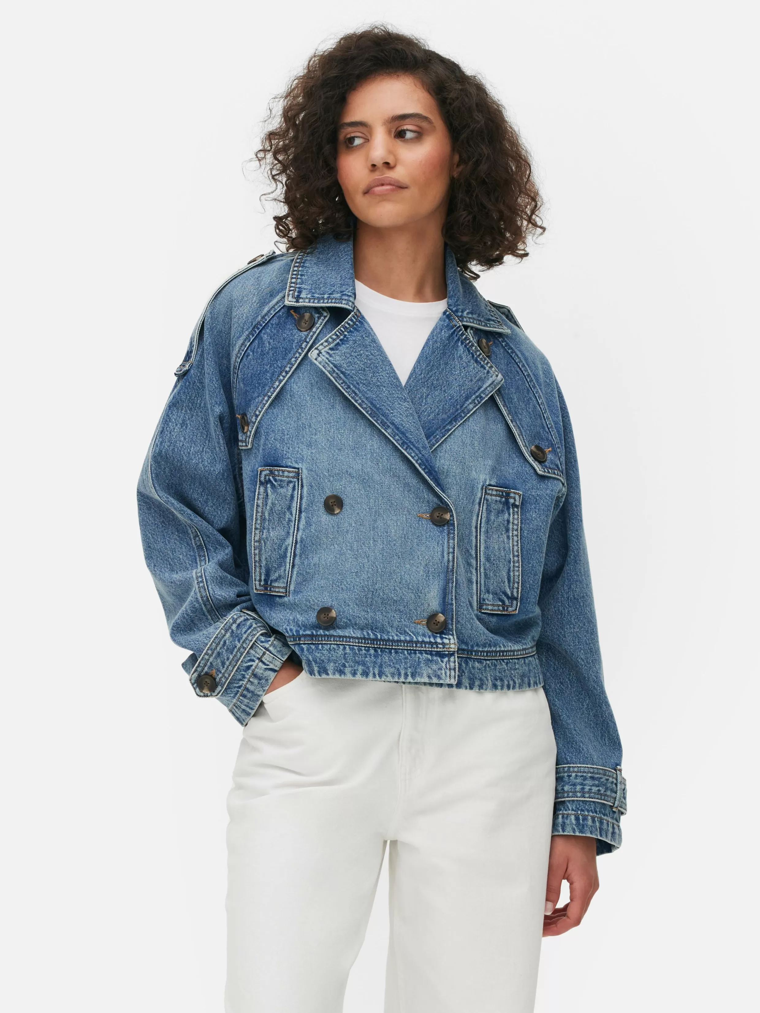 Cheap Cropped Denim Trench Coat Women Denim | Coats And Jackets