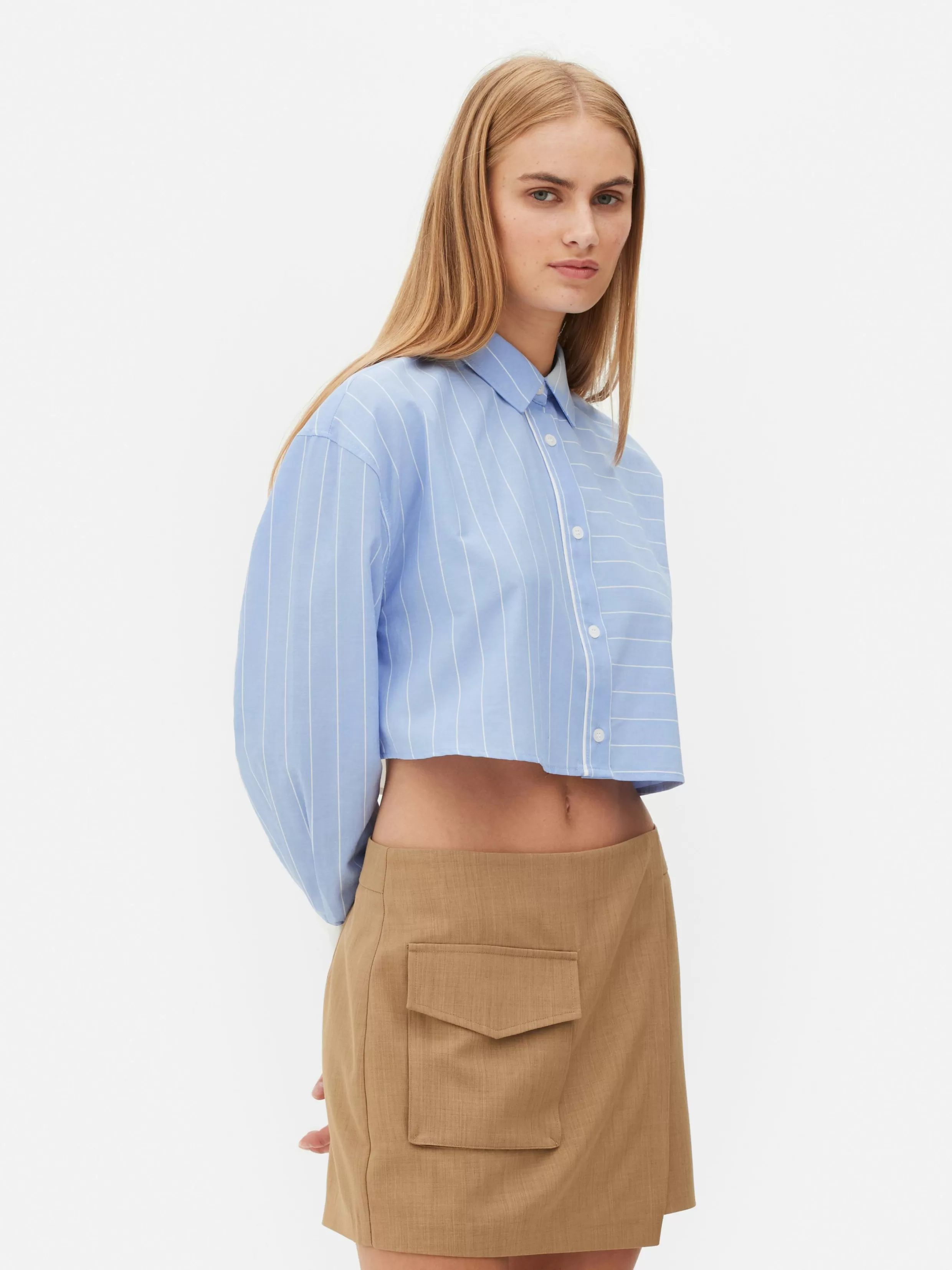 Outlet Cropped Striped Shirt Women Shirts And Blouses