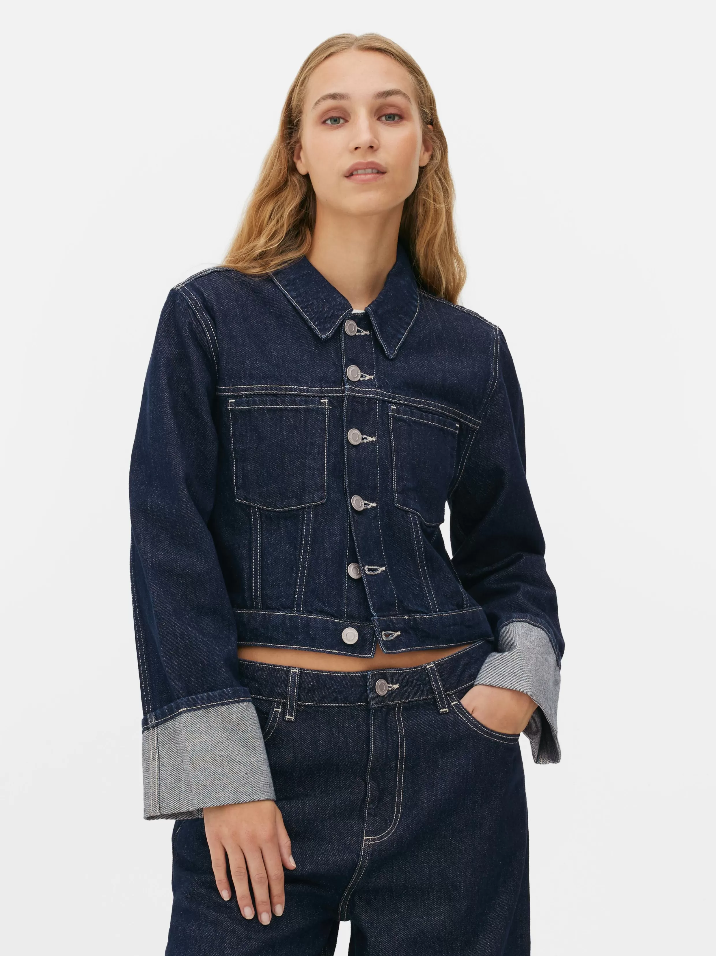 Clearance Cuffed Paneled Denim Jacket Women Denim | Coats And Jackets