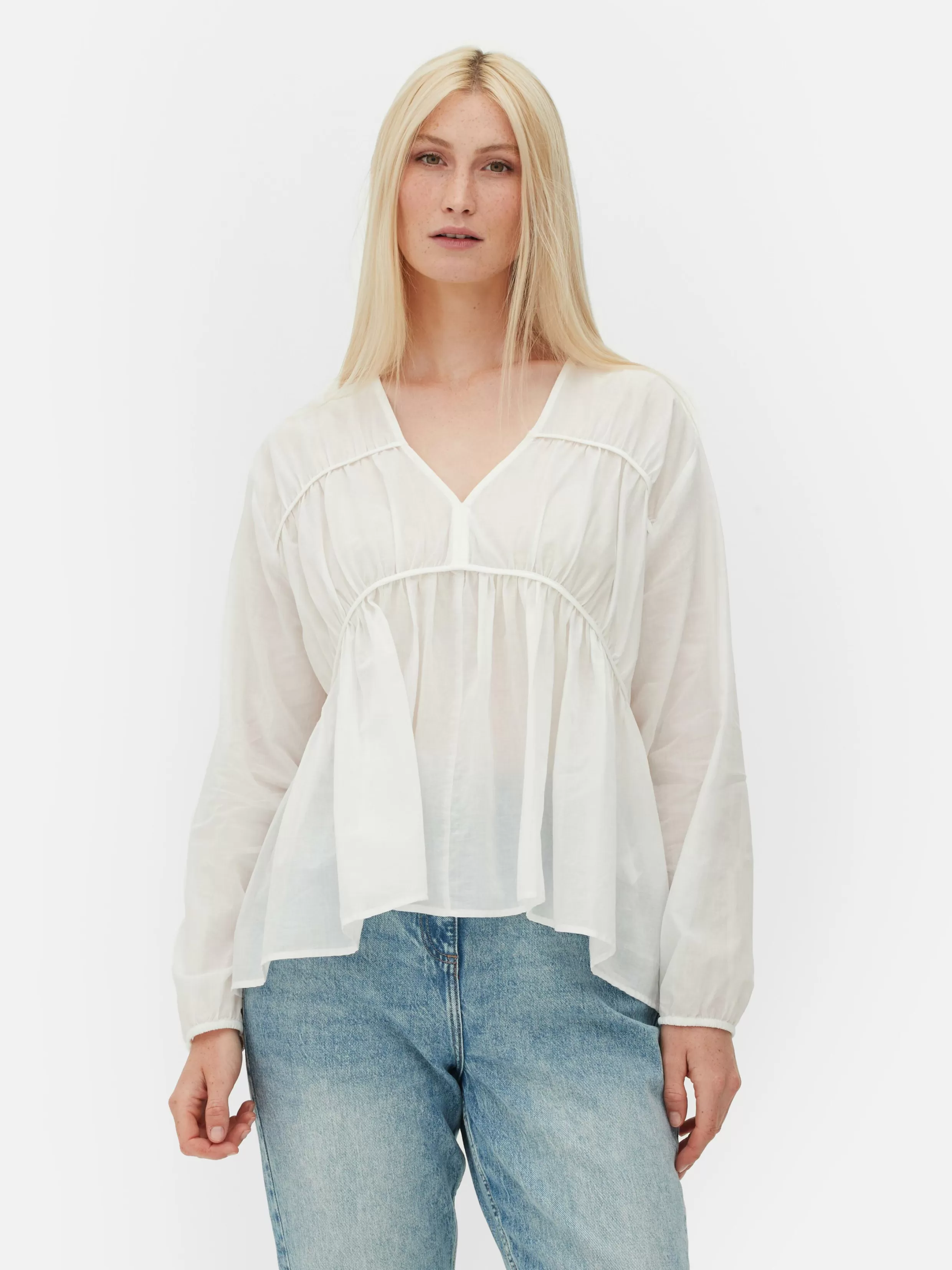 Online Draped Voile Smock Blouse Women Shirts And Blouses