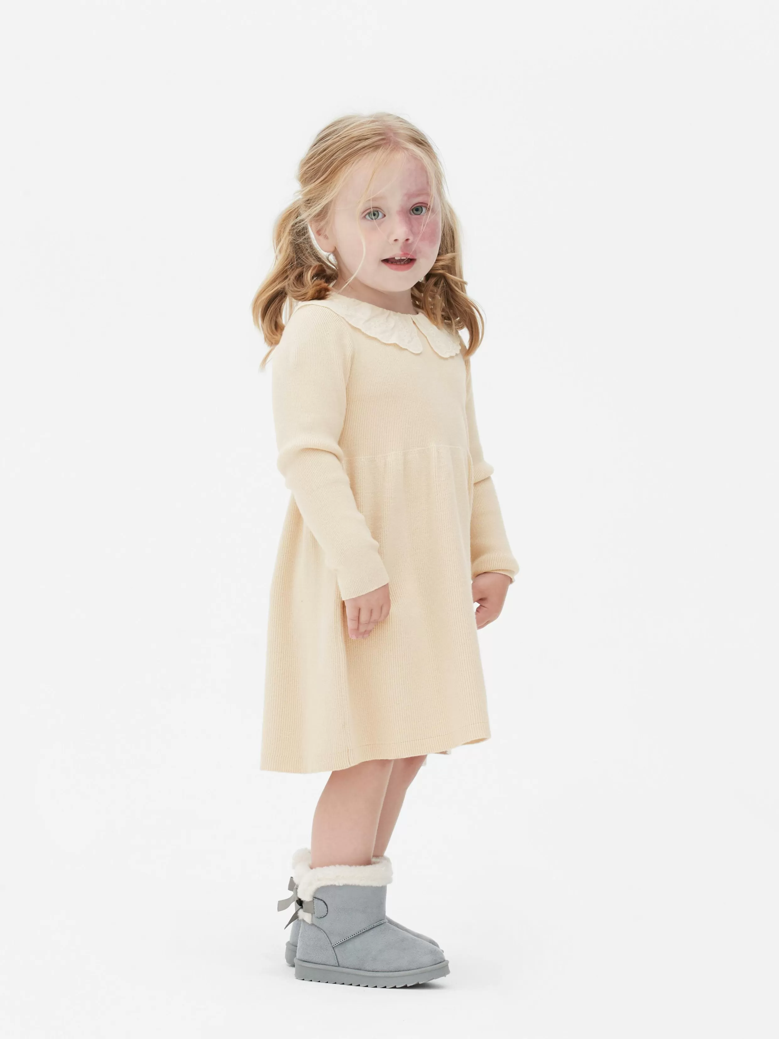 New Embroidered Collar Knit Dress Kids Dresses