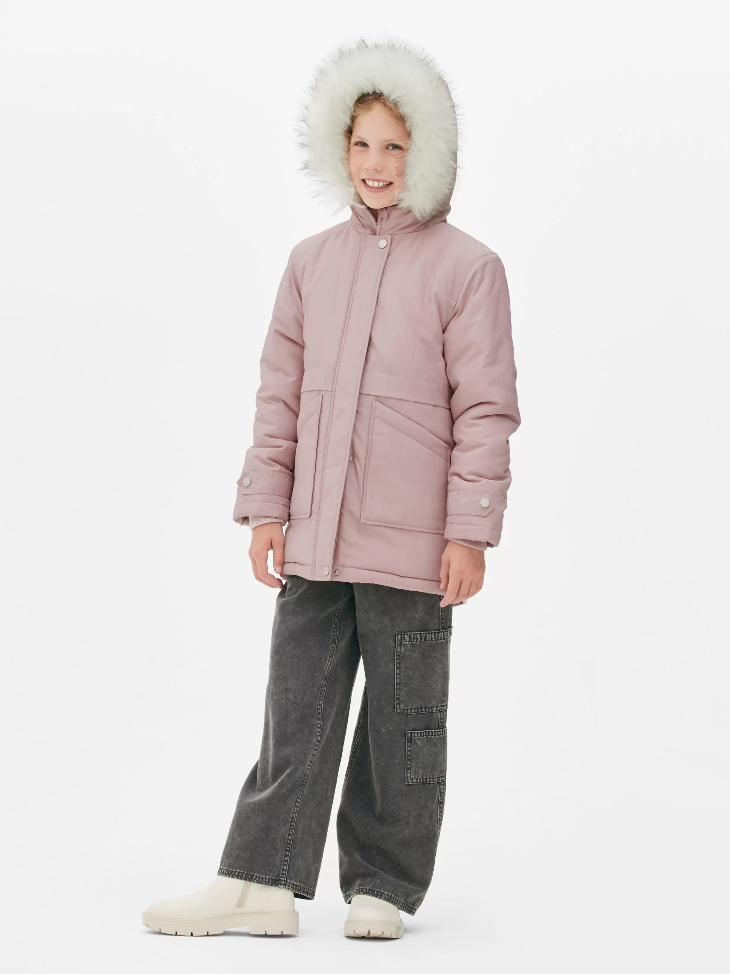 Clearance Faux Fur Hooded Parka Kids Coats And Jackets