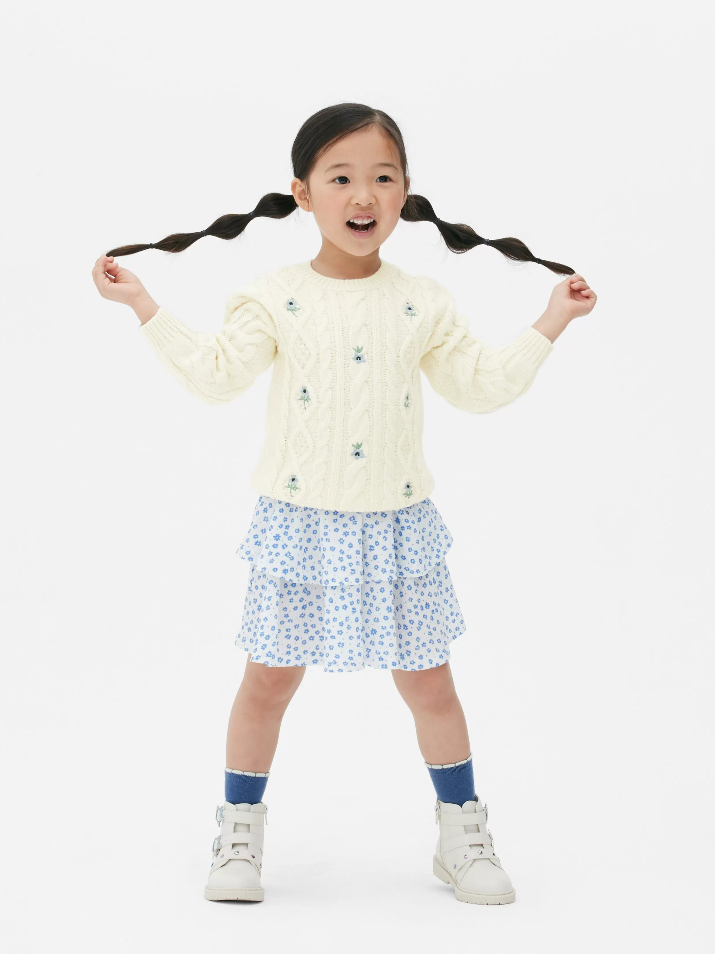 Fashion Floral Embroidered Cable Knit Sweater Kids Sweaters And Cardigans