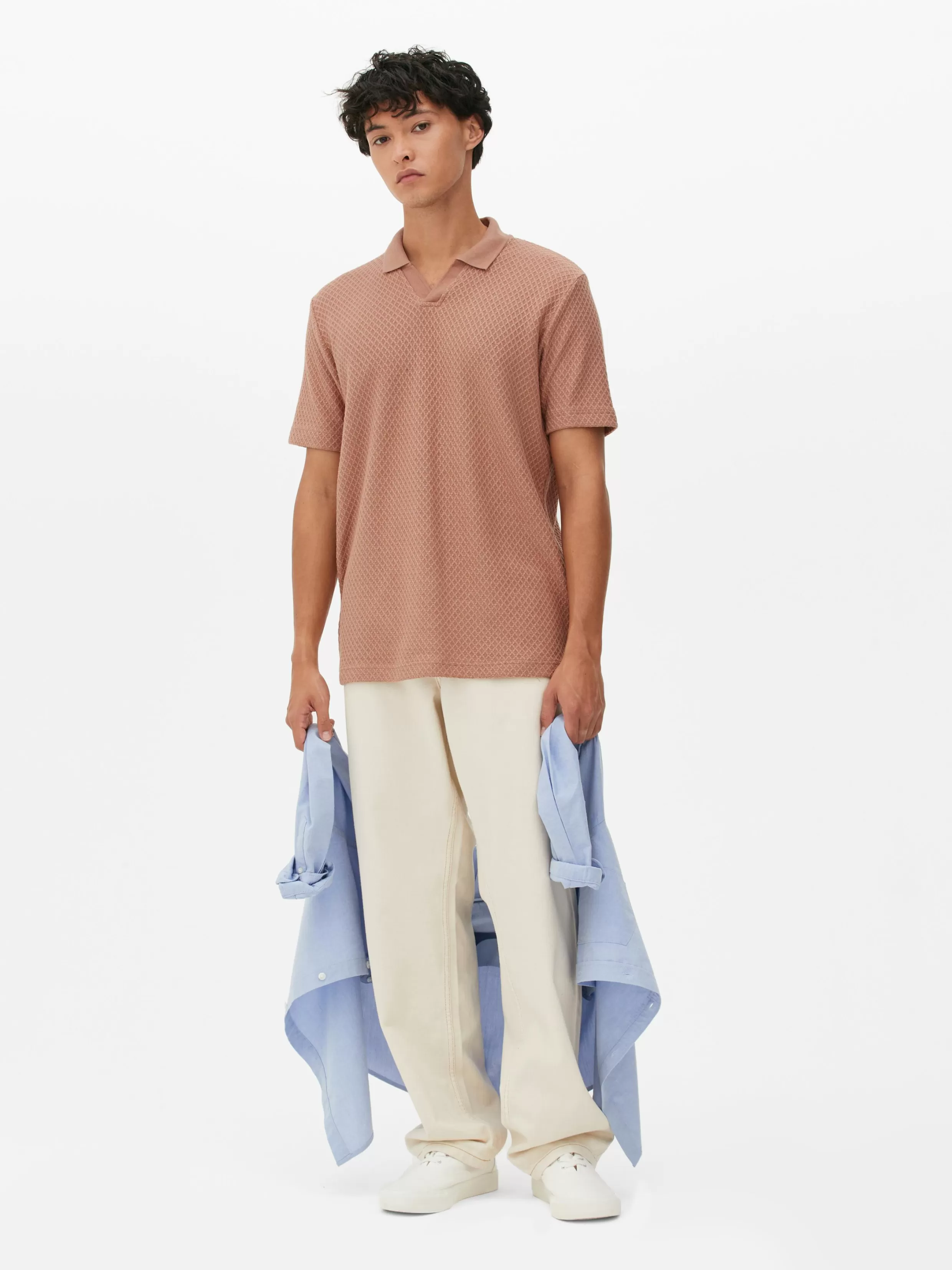 Fashion Kem Textured Knit Polo Tops And T-Shirts