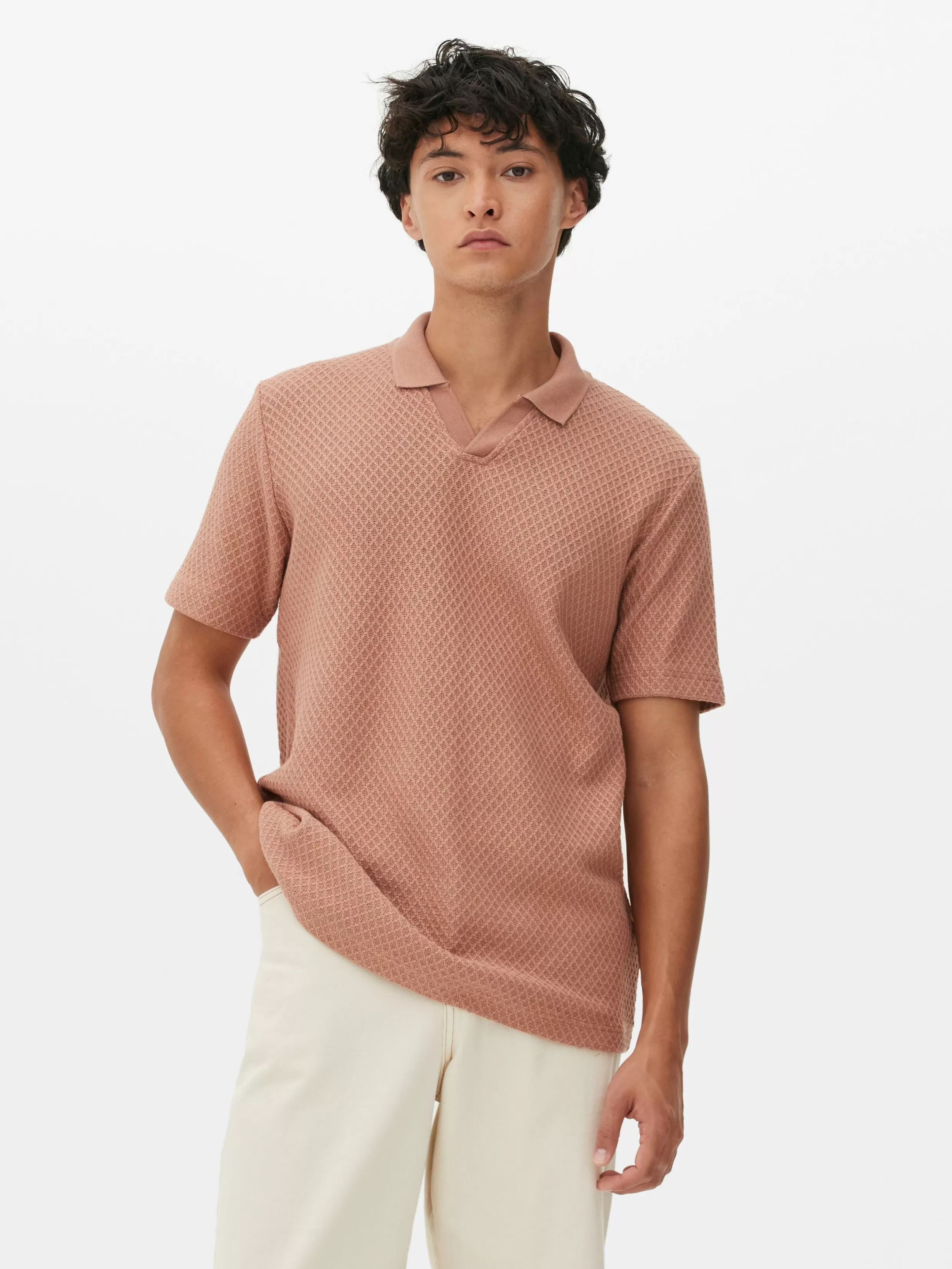 Fashion Kem Textured Knit Polo Tops And T-Shirts