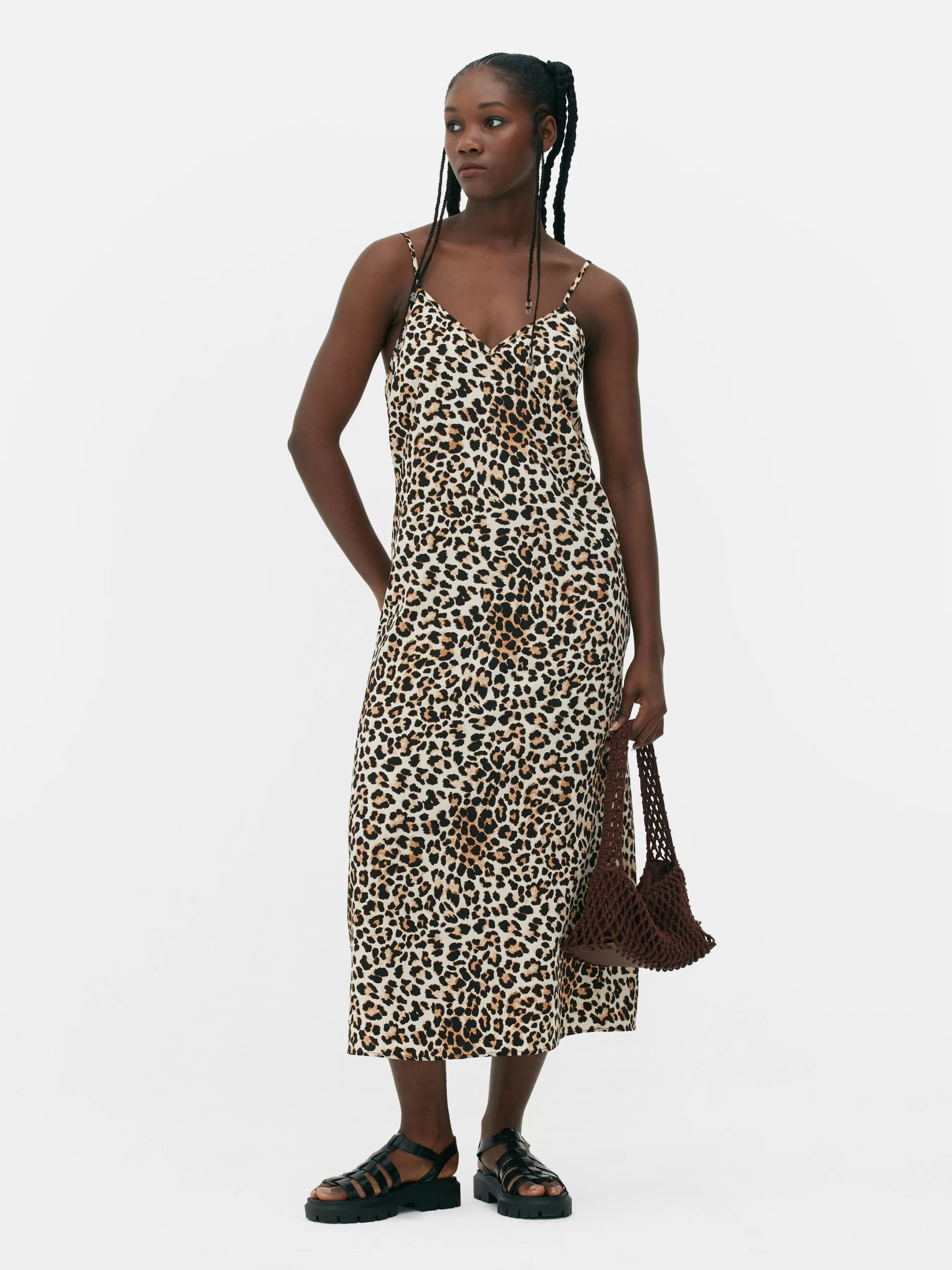 Flash Sale Leopard Print Midi Slip Dress Women Dresses