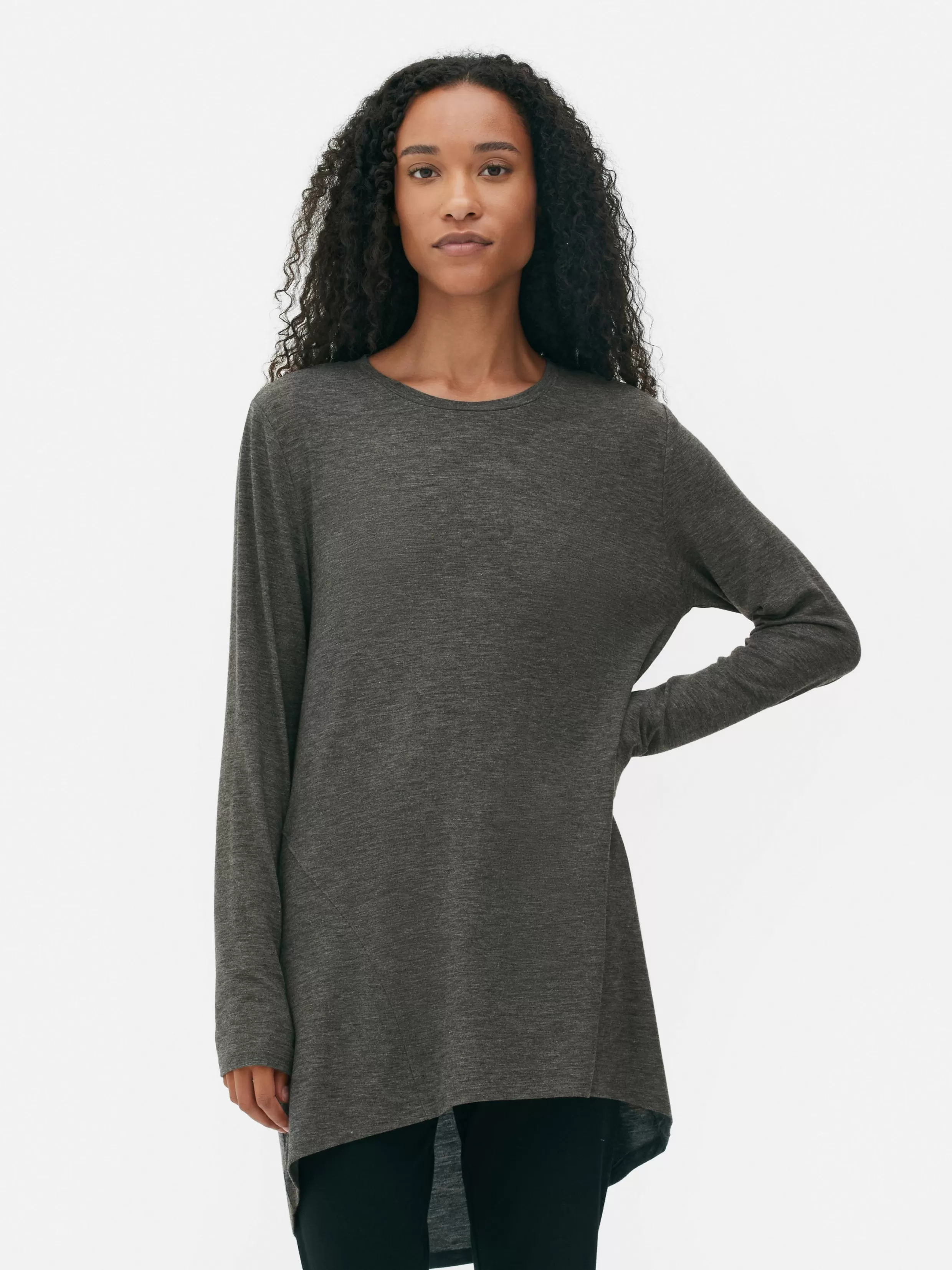 Outlet Long Sleeve Long Curved Hem Top Women Tops And T-Shirts