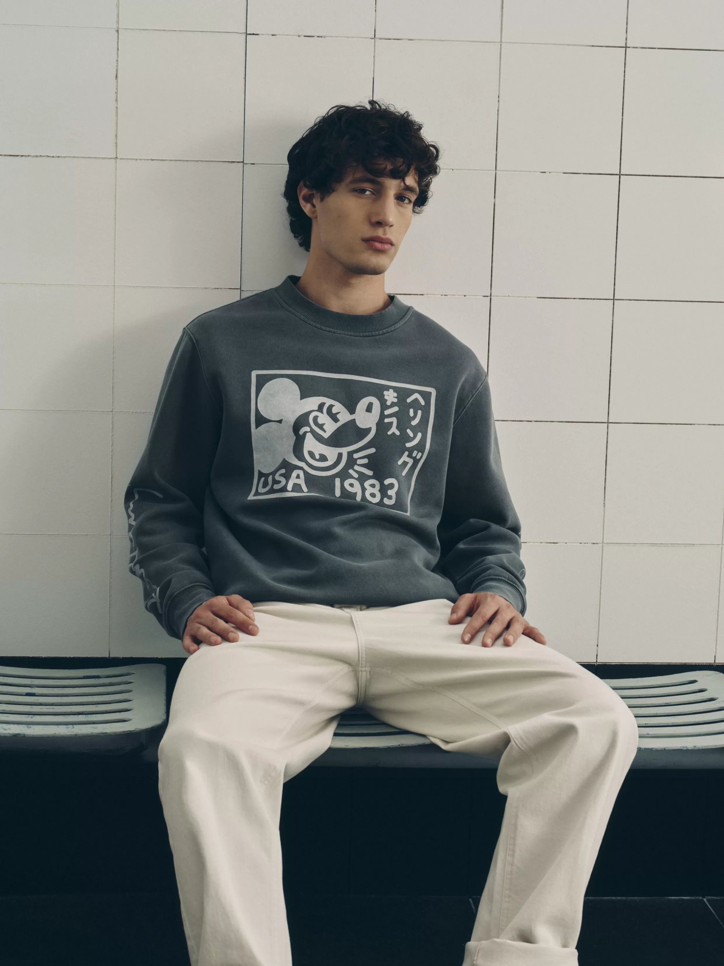 Flash Sale Mickey Mouse X Keith Haring Acid Wash Sweatshirt Graphic Tees And Sweatshirts | Hoodies And Sweatshirts