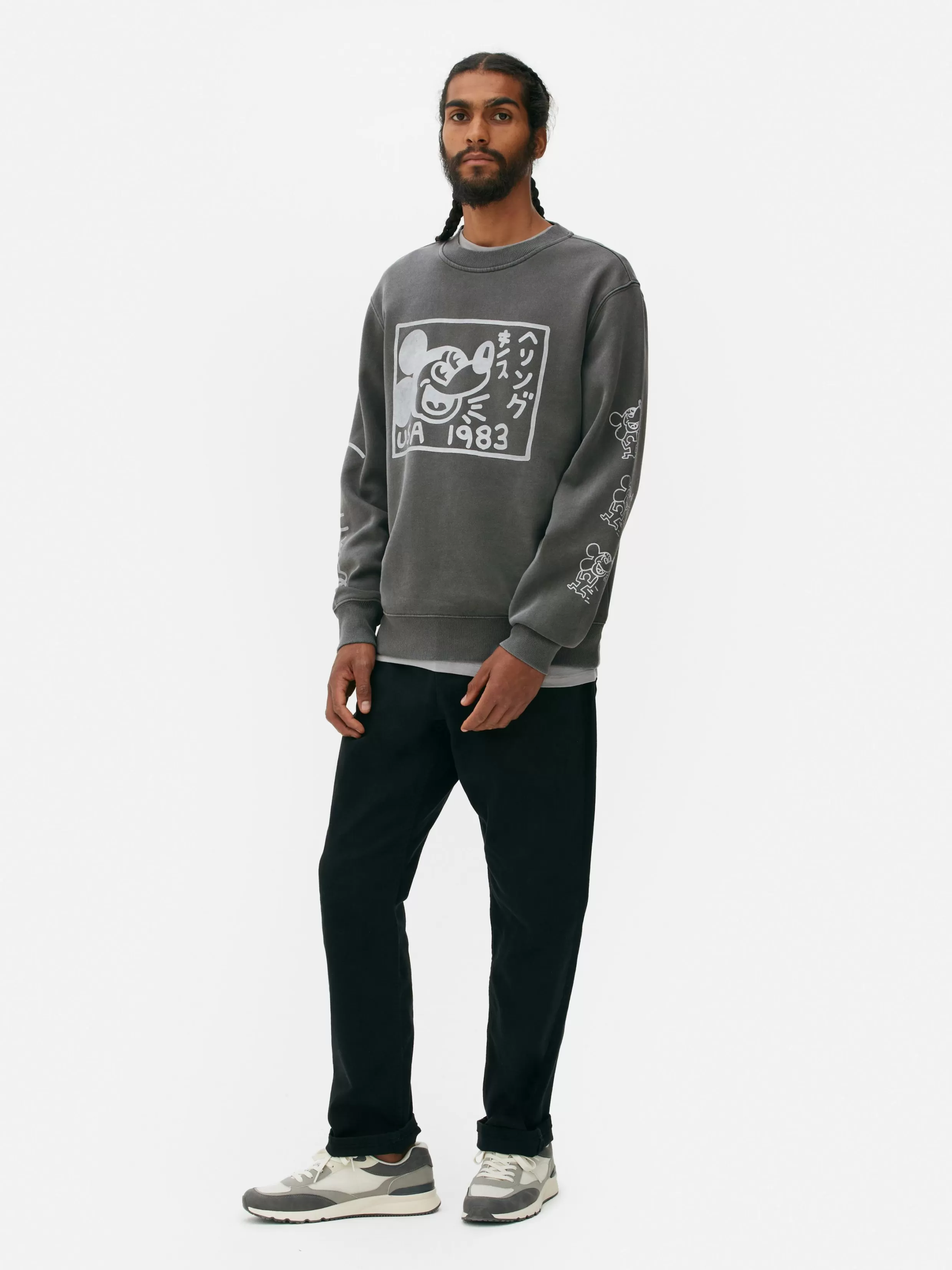 Flash Sale Mickey Mouse X Keith Haring Acid Wash Sweatshirt Graphic Tees And Sweatshirts | Hoodies And Sweatshirts