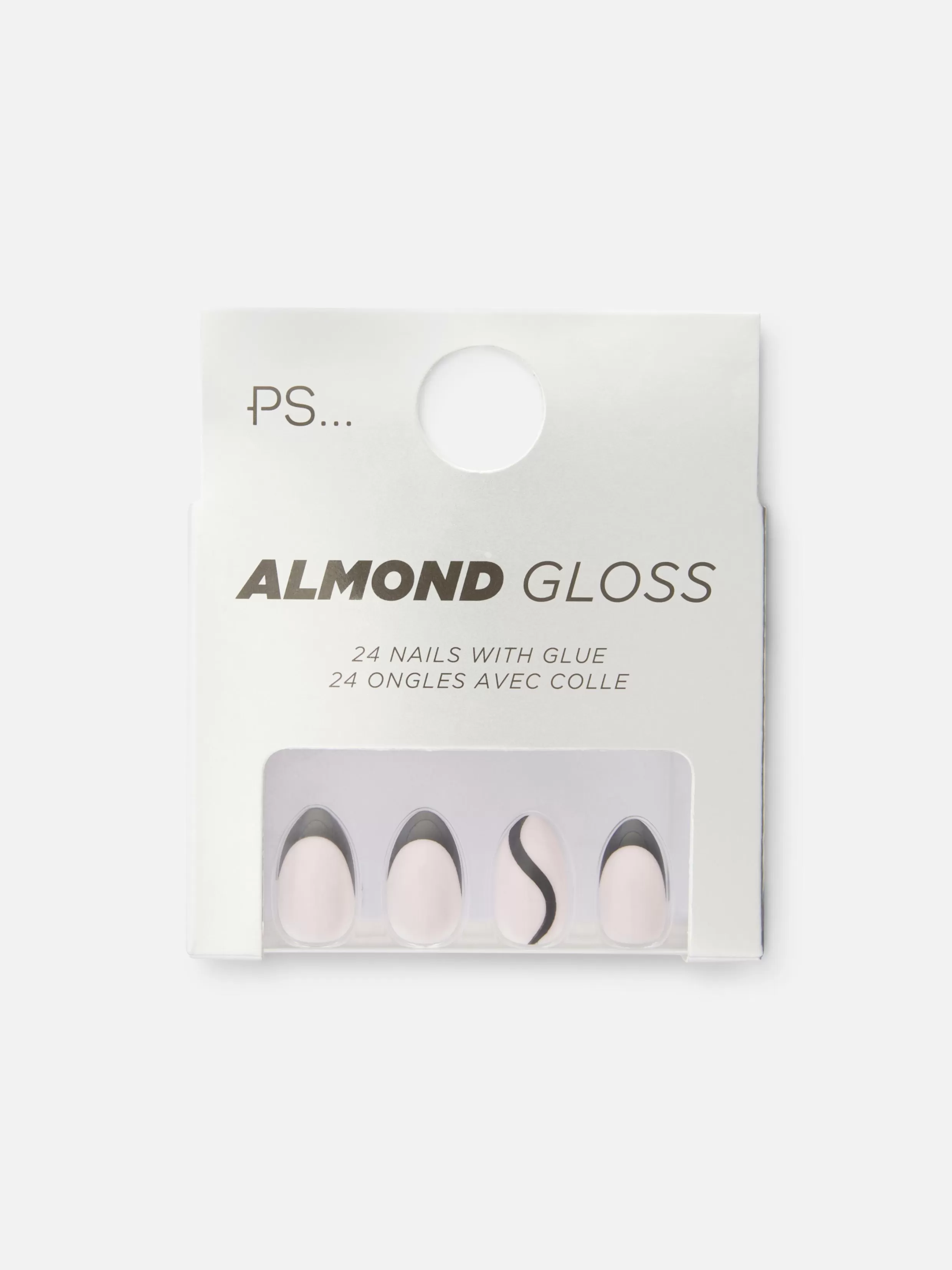 Cheap PS Almond Gloss Contrast Tip Faux Nails Jewel Faux Nails