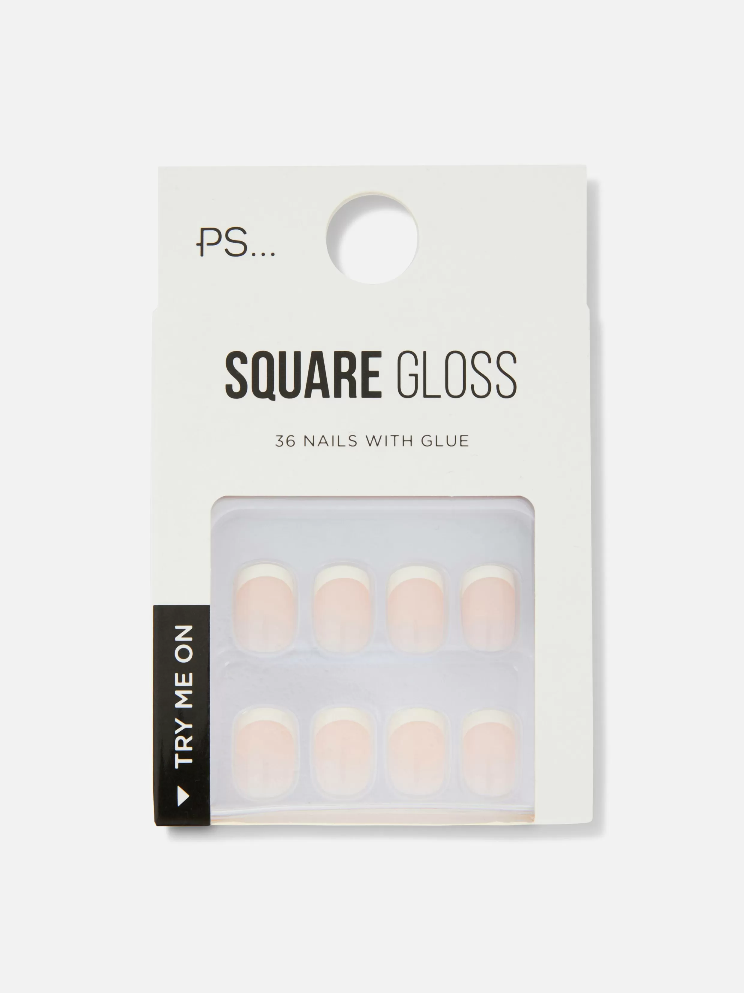 Cheap PS Square French Tip Gloss Faux Nails Jewel Faux Nails