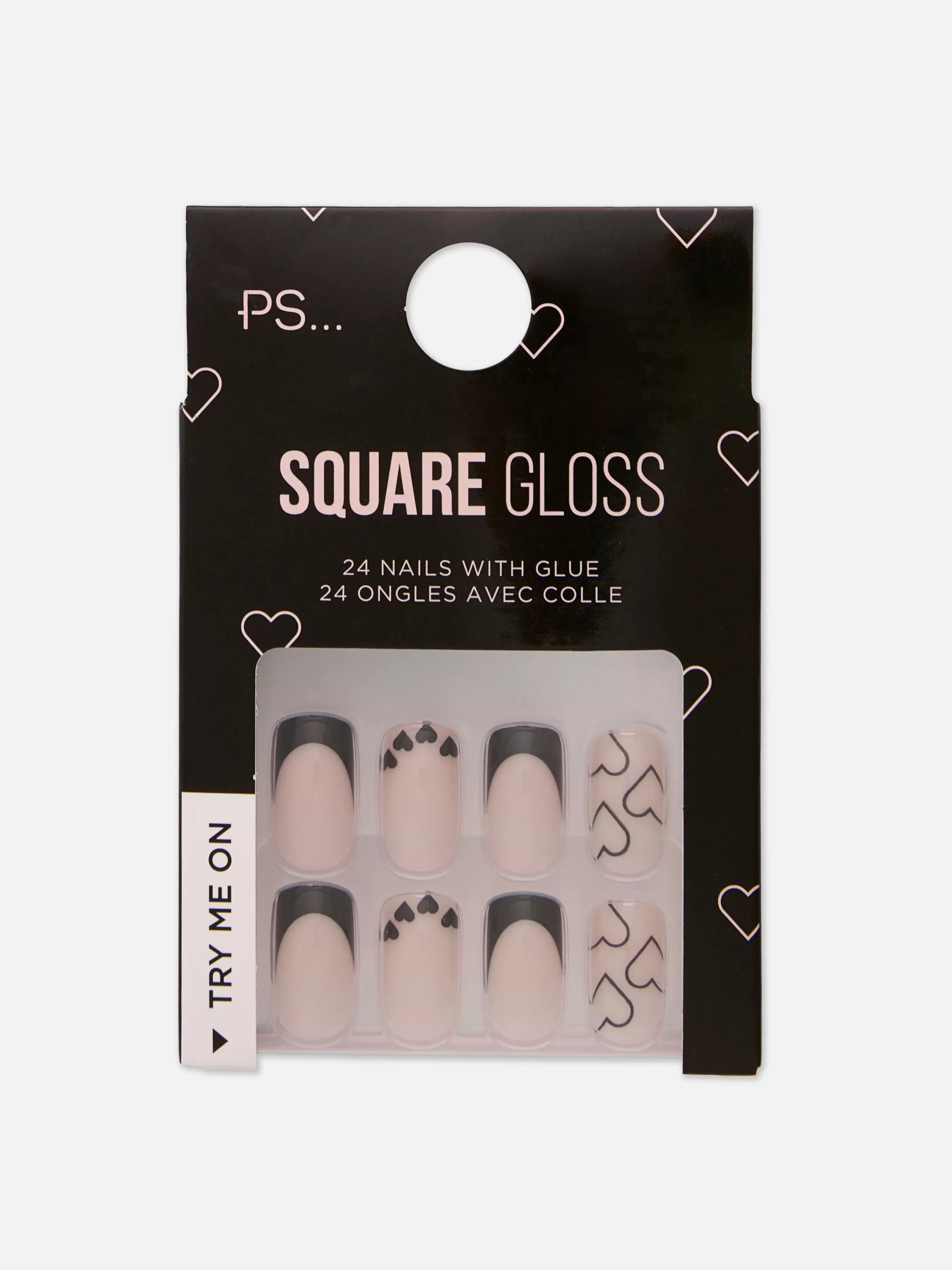 Best PS Square Gloss Heart Faux Nails Jewel Faux Nails