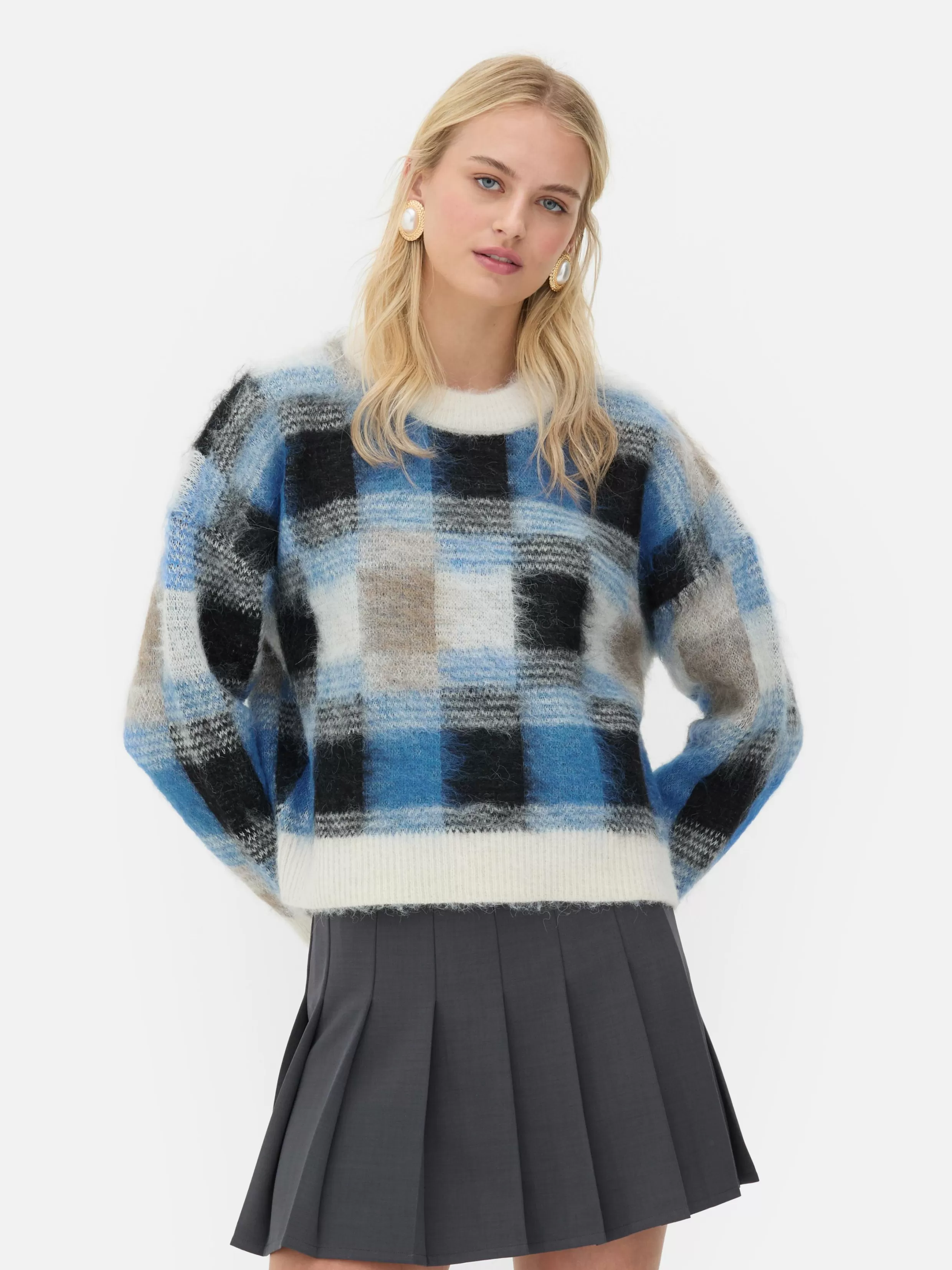 Cheap Rita Ora Brushed Check Pullover Women Sweaters And Cardigans