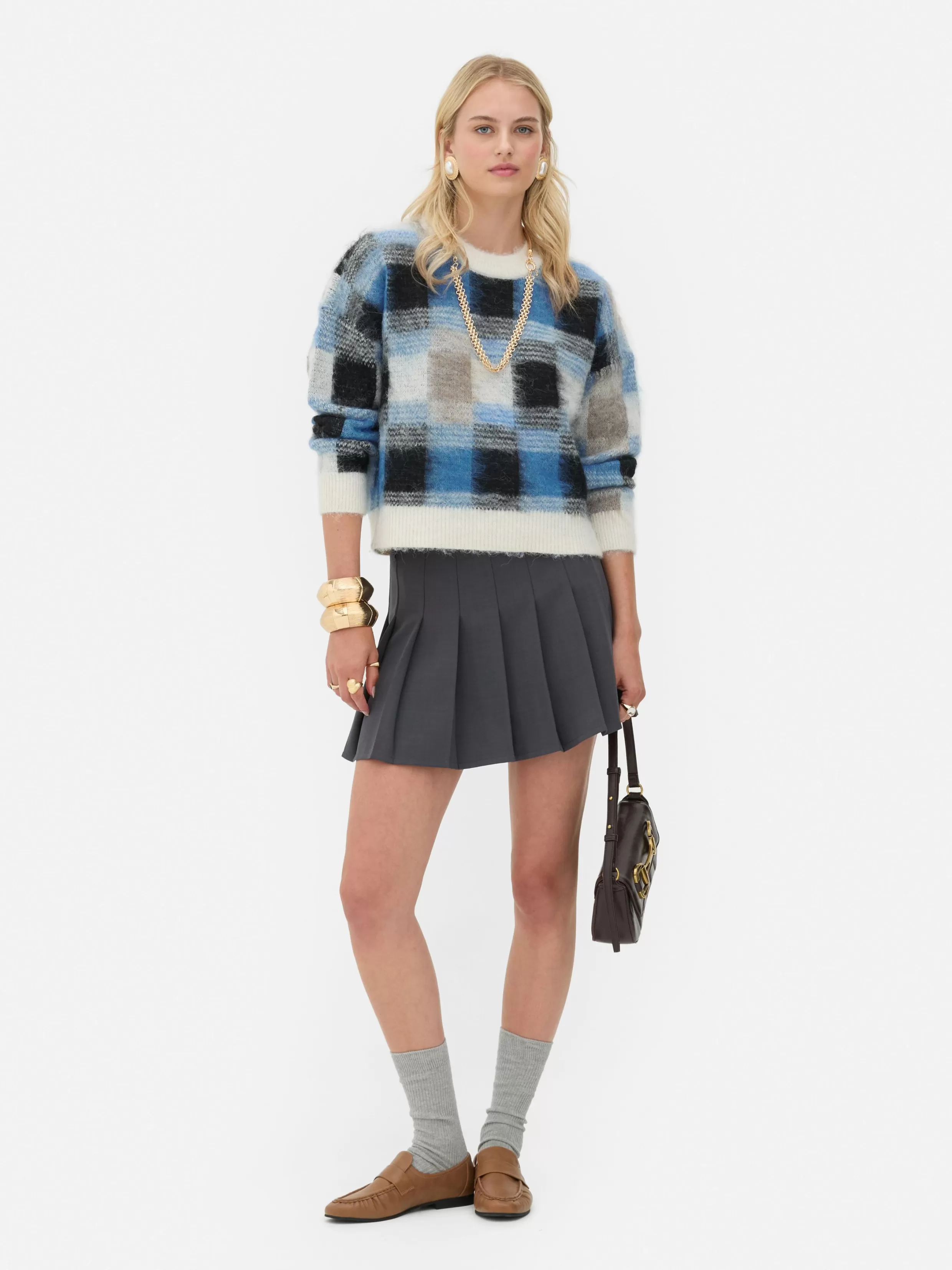 Cheap Rita Ora Brushed Check Pullover Women Sweaters And Cardigans