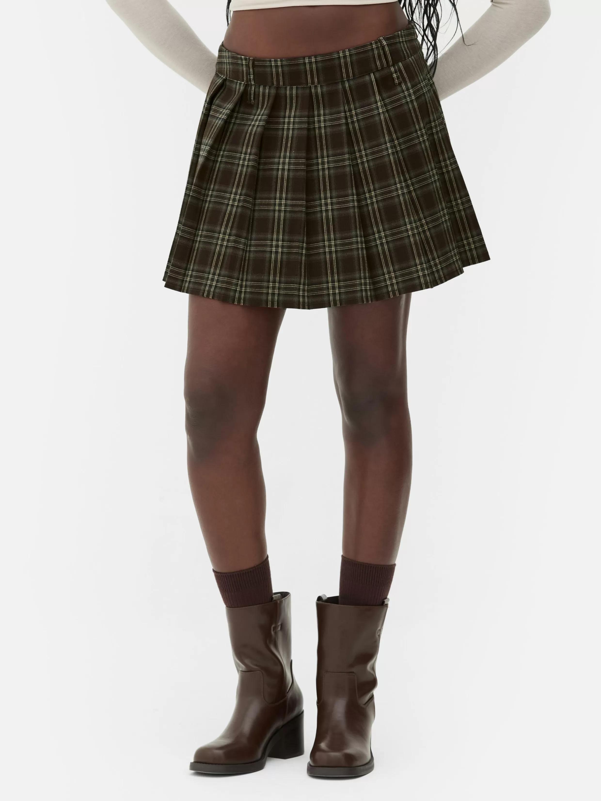 Outlet Rita Ora Check Pleated Mini Skirt Women Skirts