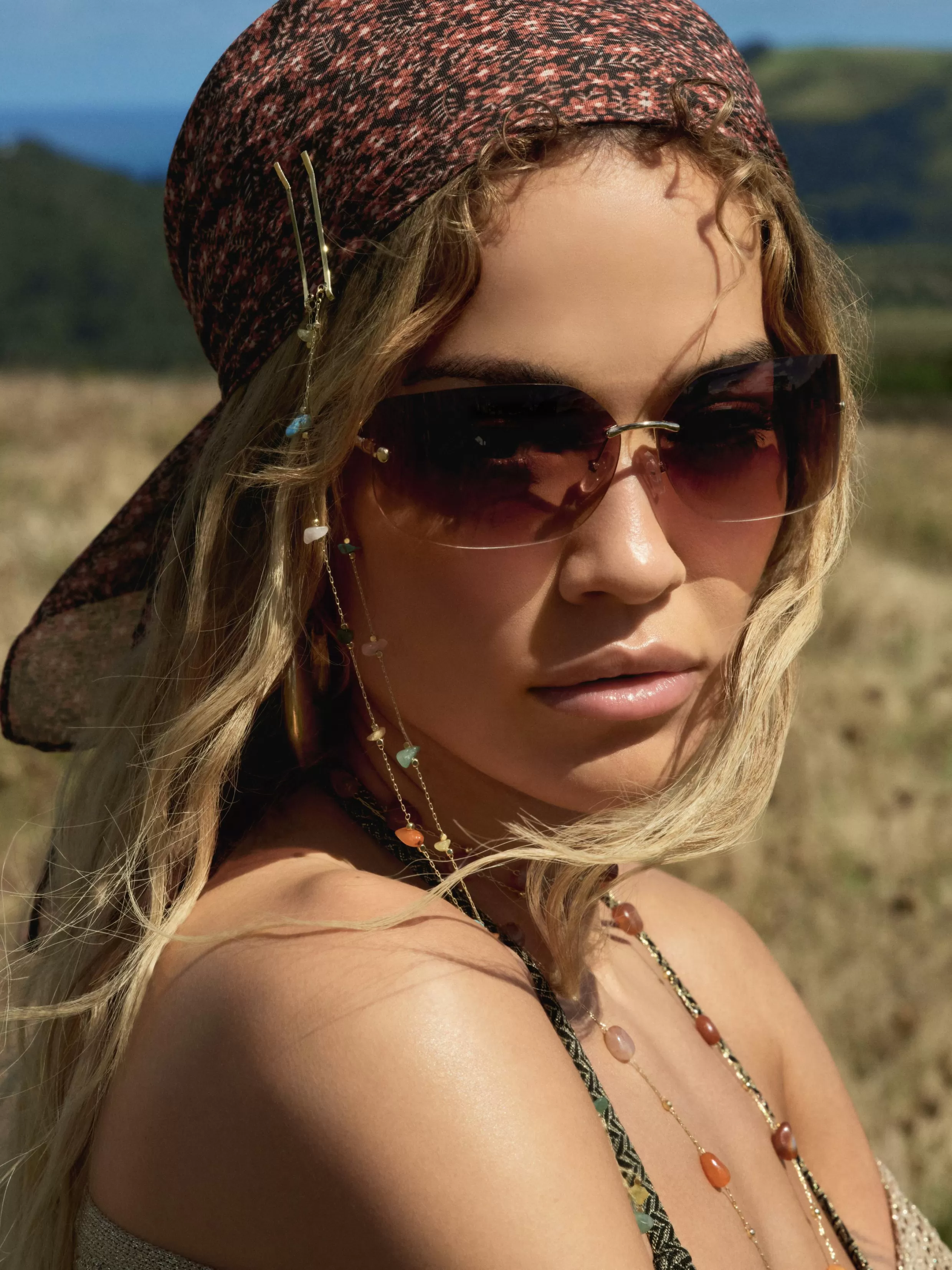 Shop Rita Ora Curved Rimless Sunglasses Women Sunglasses