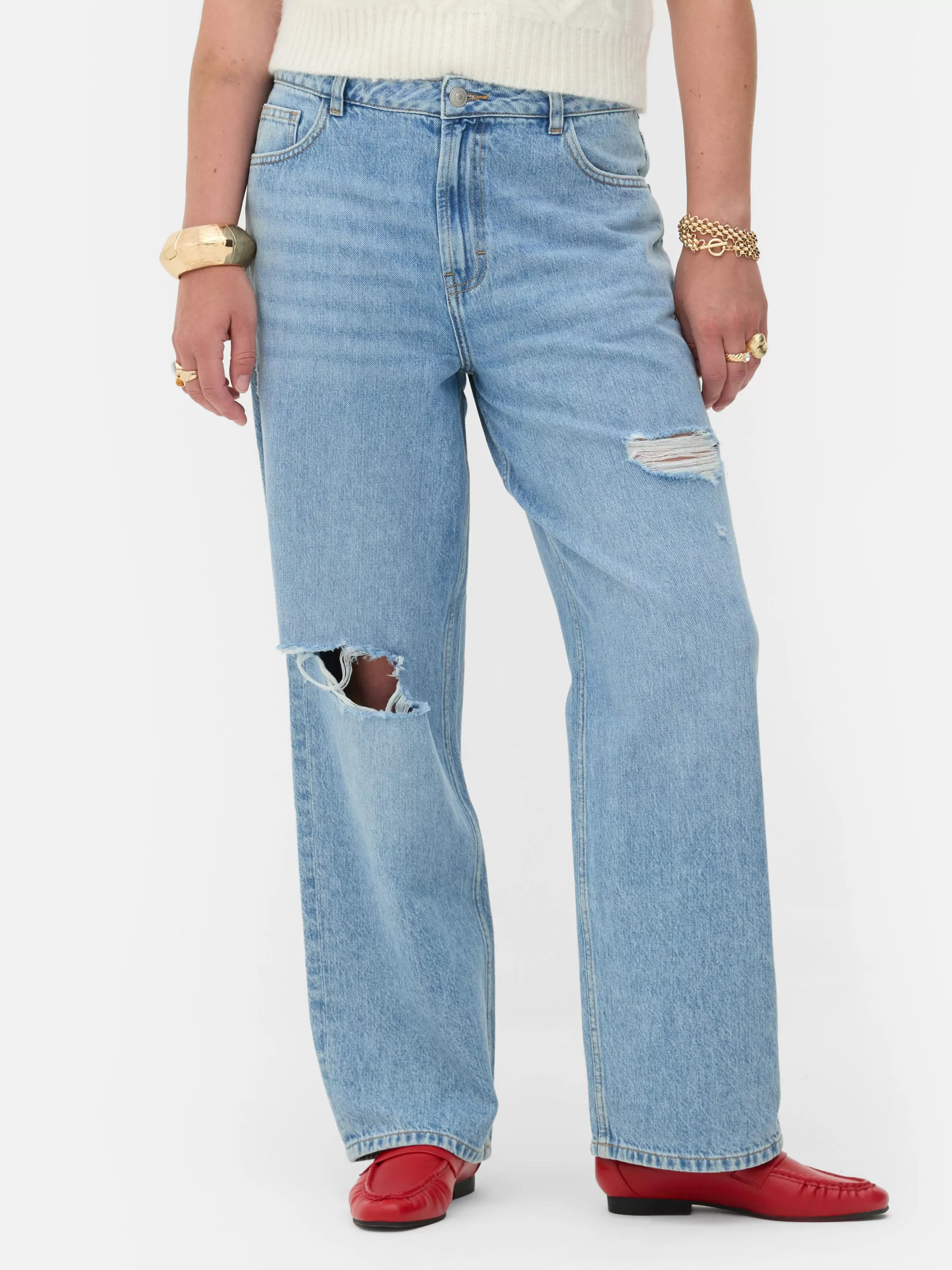 Cheap Rita Ora Ripped Dad Jeans Women Jeans