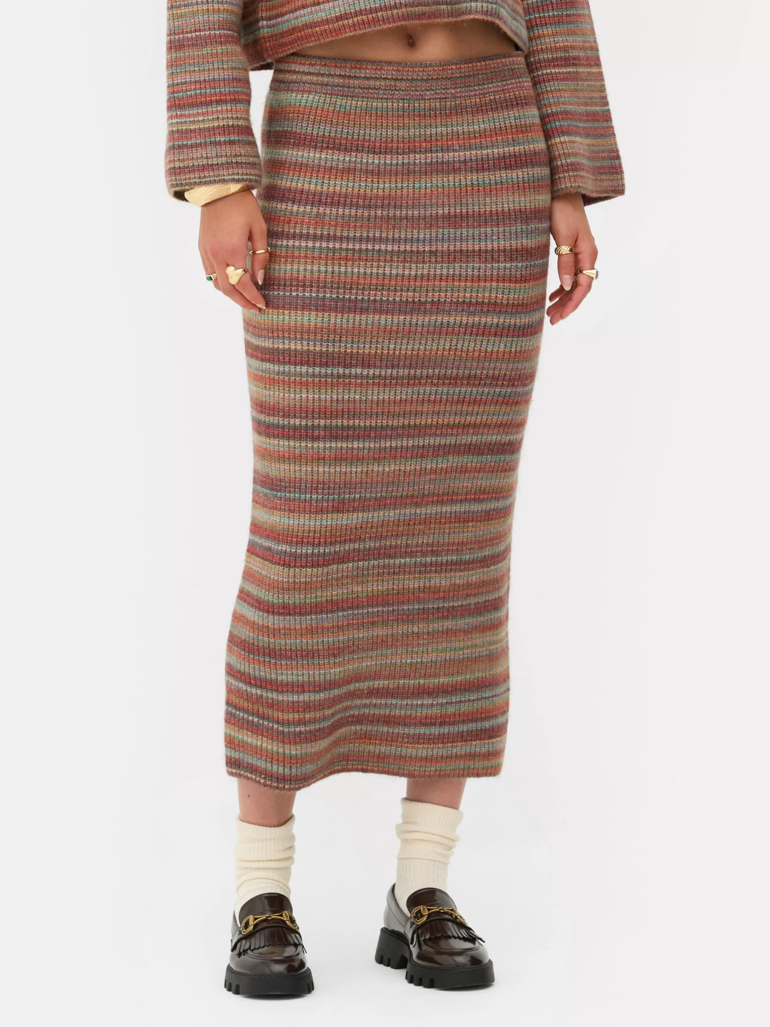 Fashion Rita Ora Striped Knit Midi Skirt Women Skirts