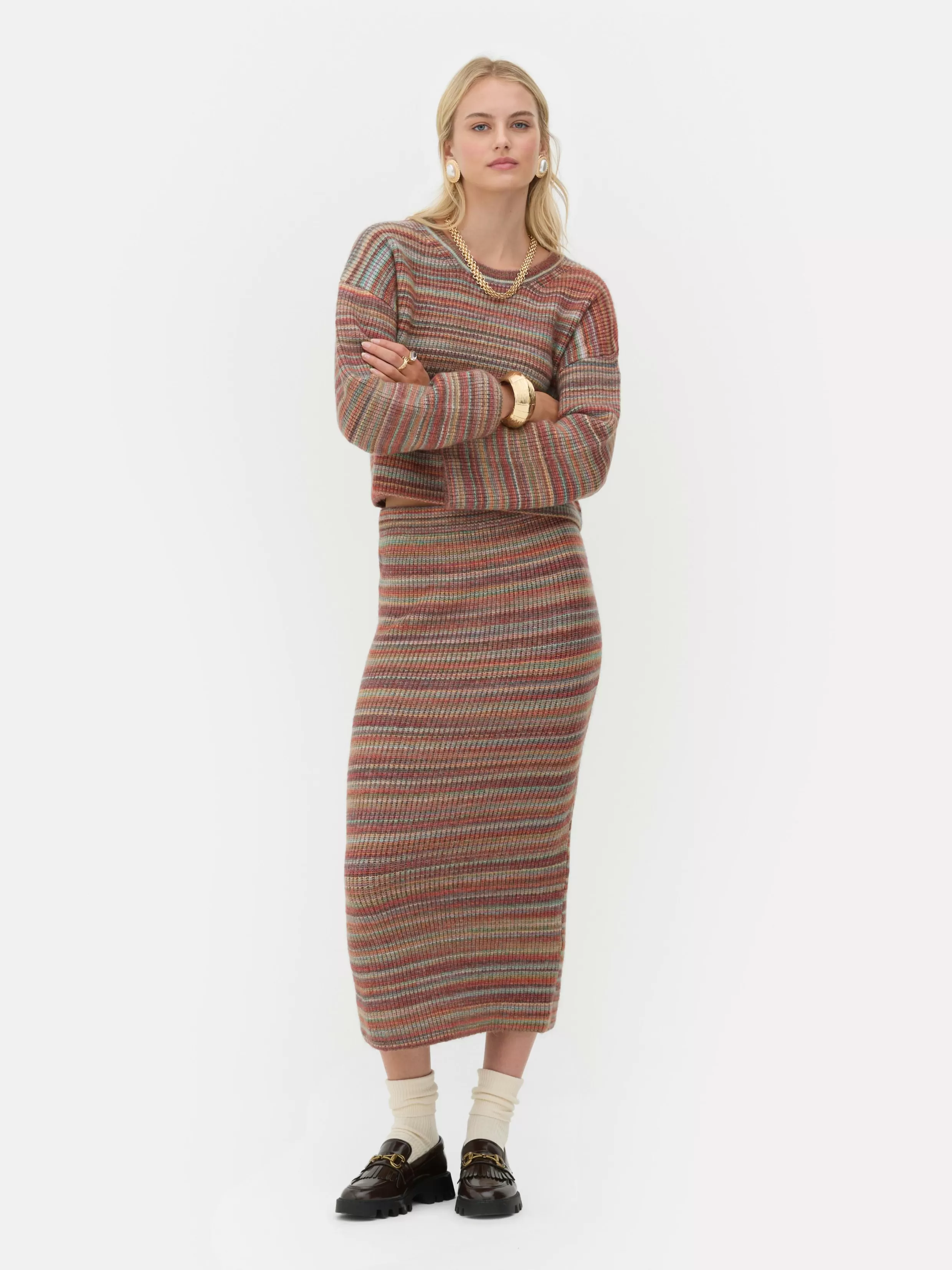 Fashion Rita Ora Striped Knit Midi Skirt Women Skirts