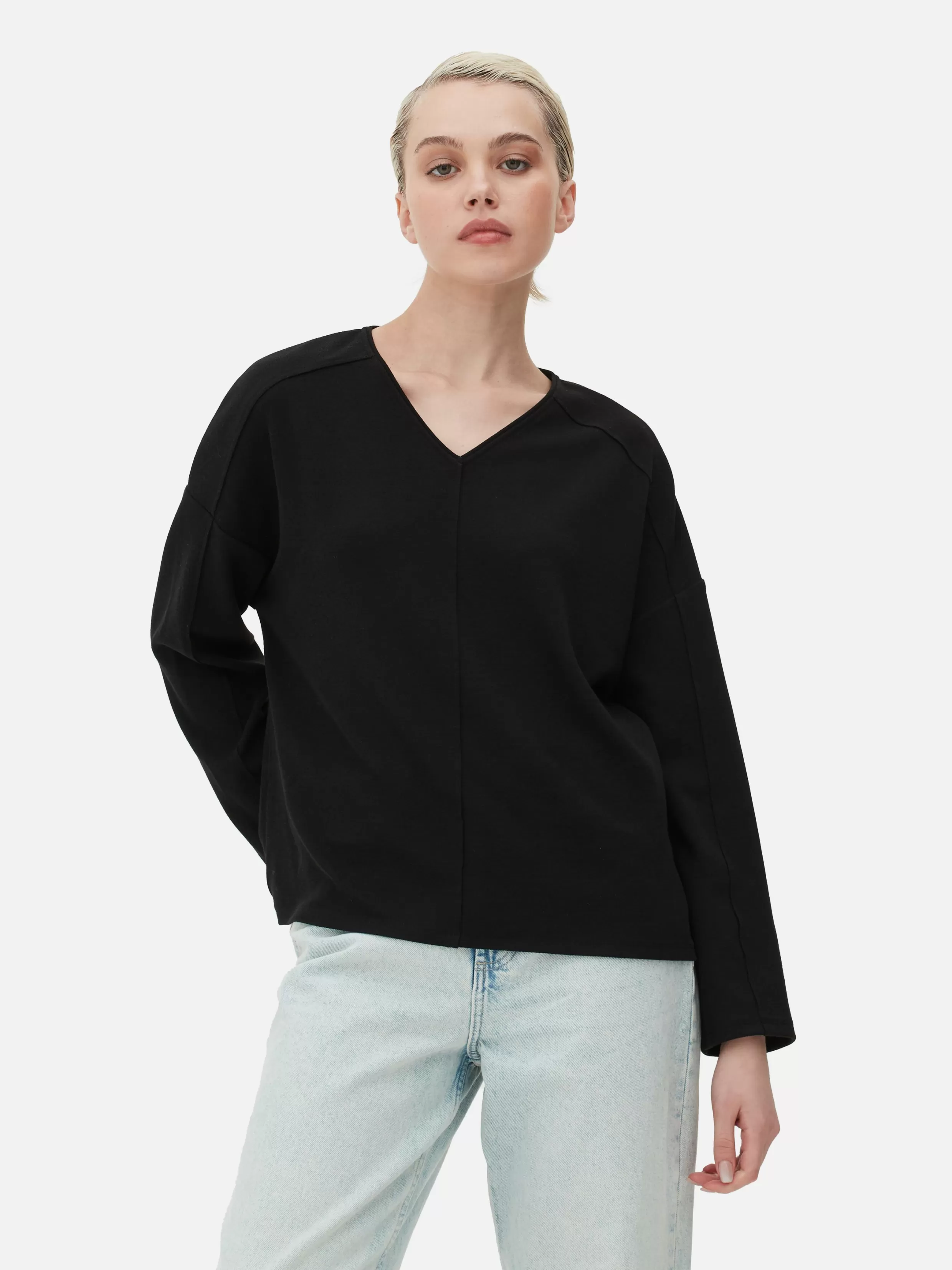 Best Seam Detail Long Sleeve Top Women Tops And T-Shirts