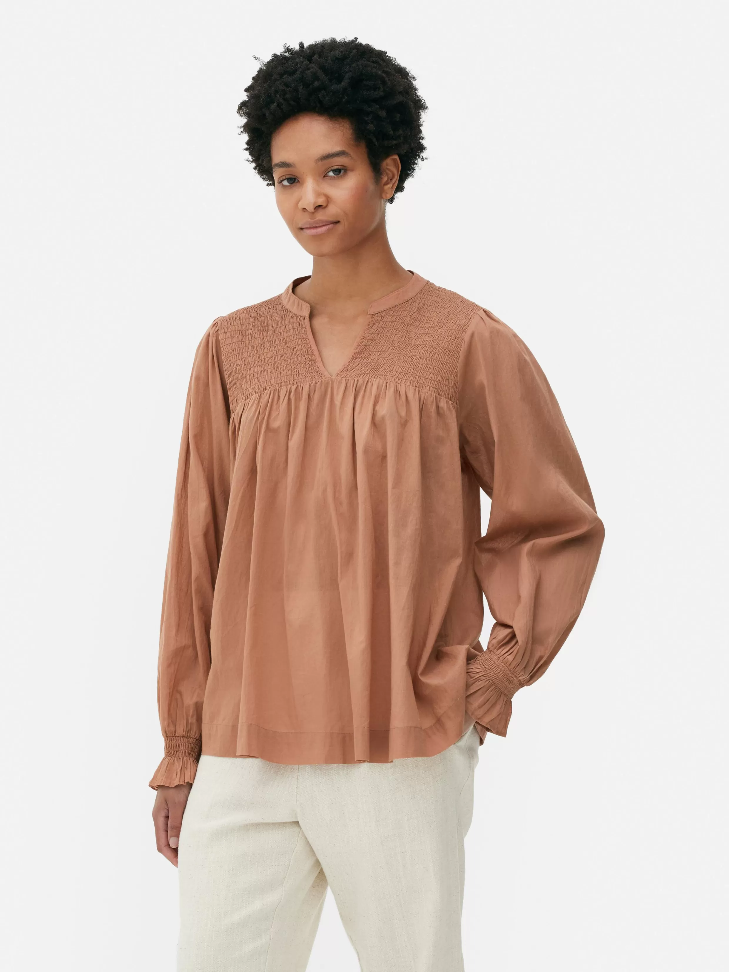 Best Sale Shirred Smock Blouse Women Shirts And Blouses