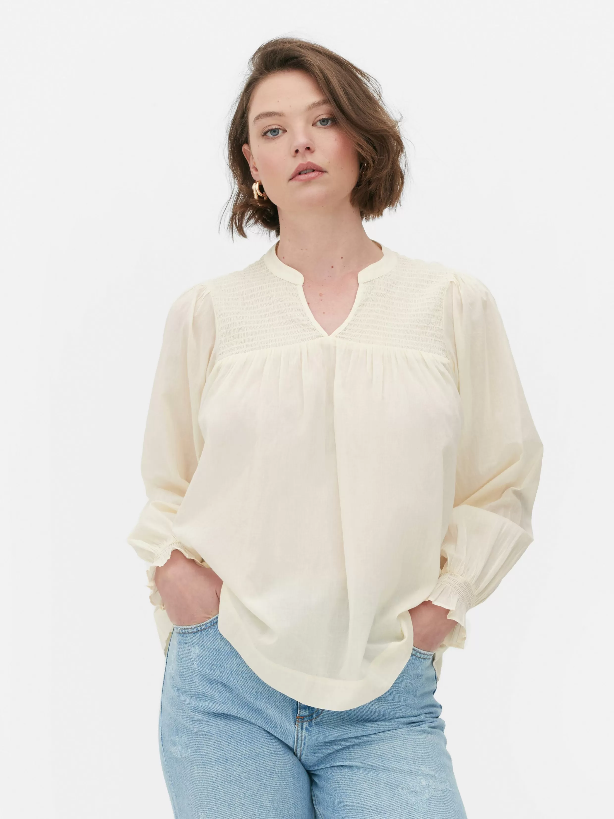 New Shirred Smock Blouse Women Shirts And Blouses