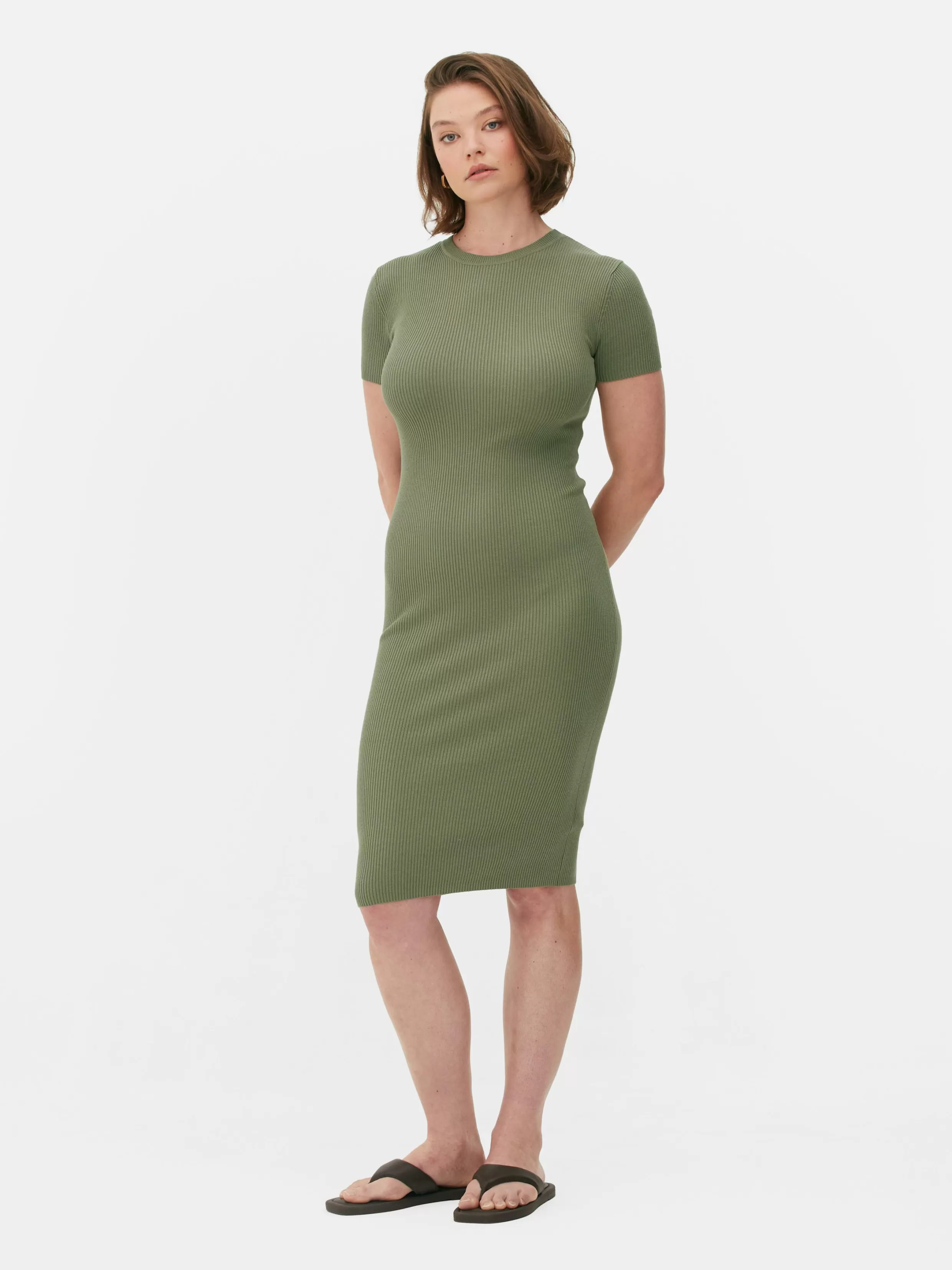 Clearance Short Sleeve Midi Sweater Dress Women Dresses