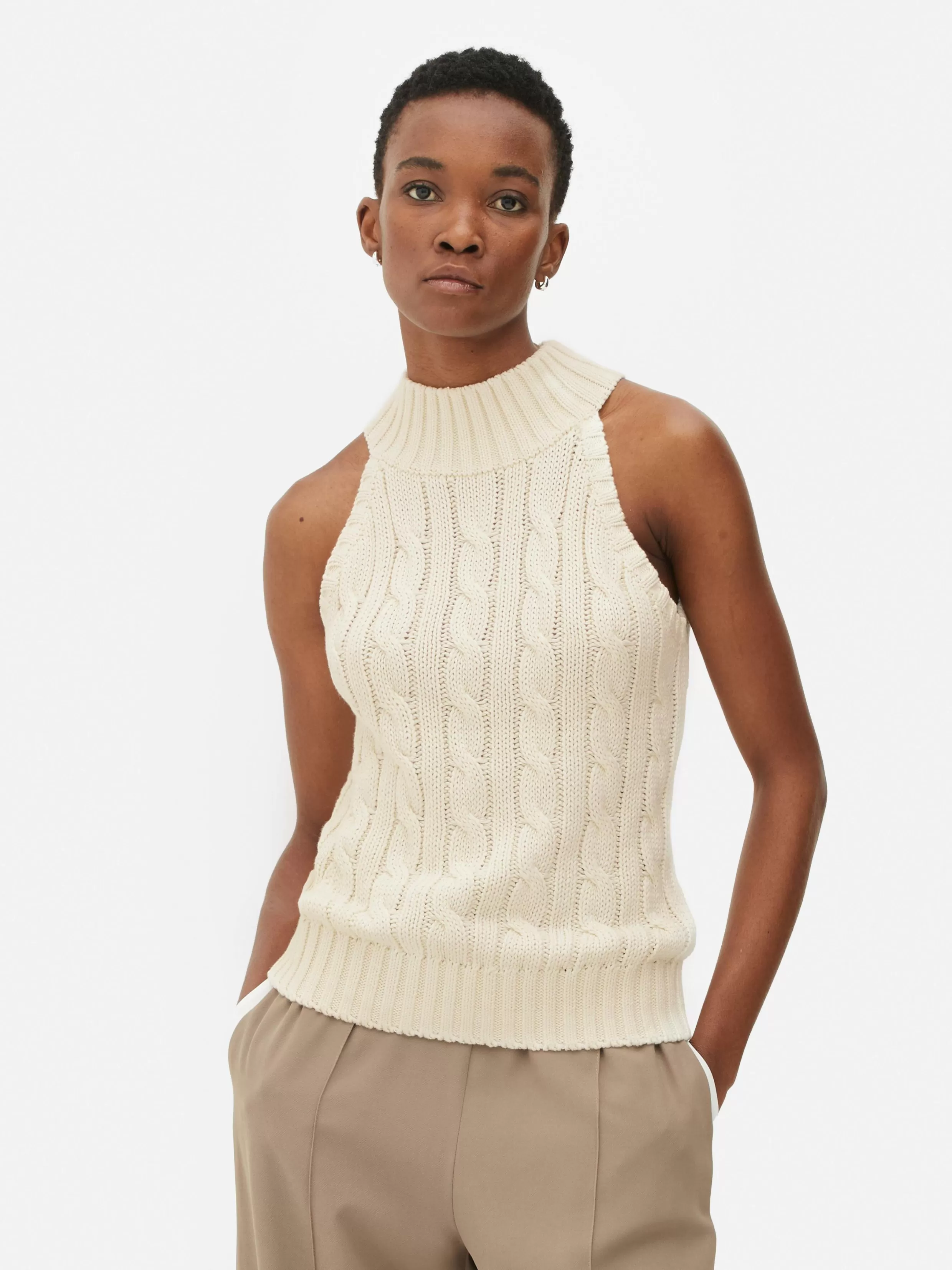 Sale Sleeveless Cable Knit Tank Women Tops And T-Shirts