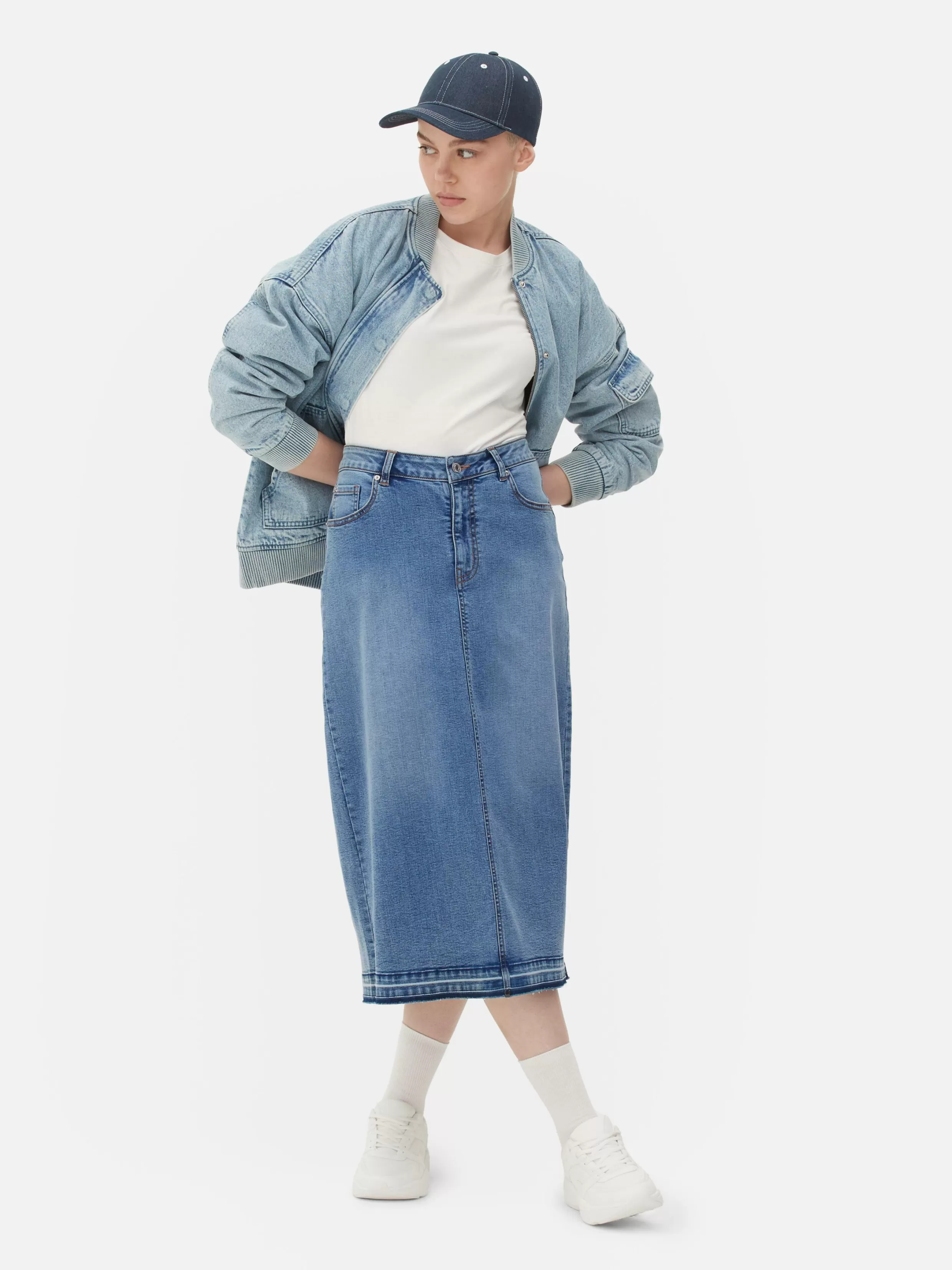 Shop Stretch Denim Midi Skirt Women Skirts | Denim