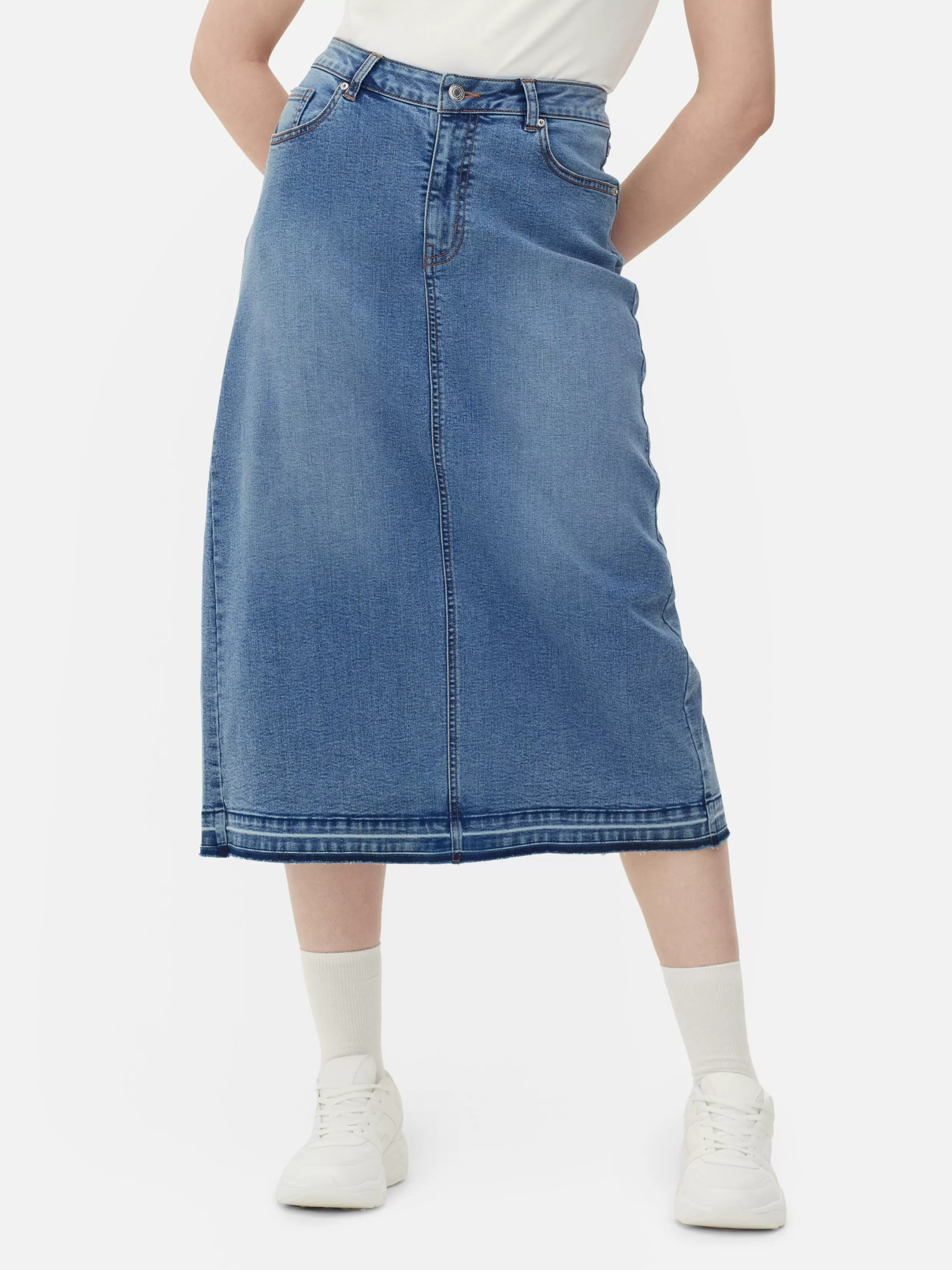 Shop Stretch Denim Midi Skirt Women Skirts | Denim