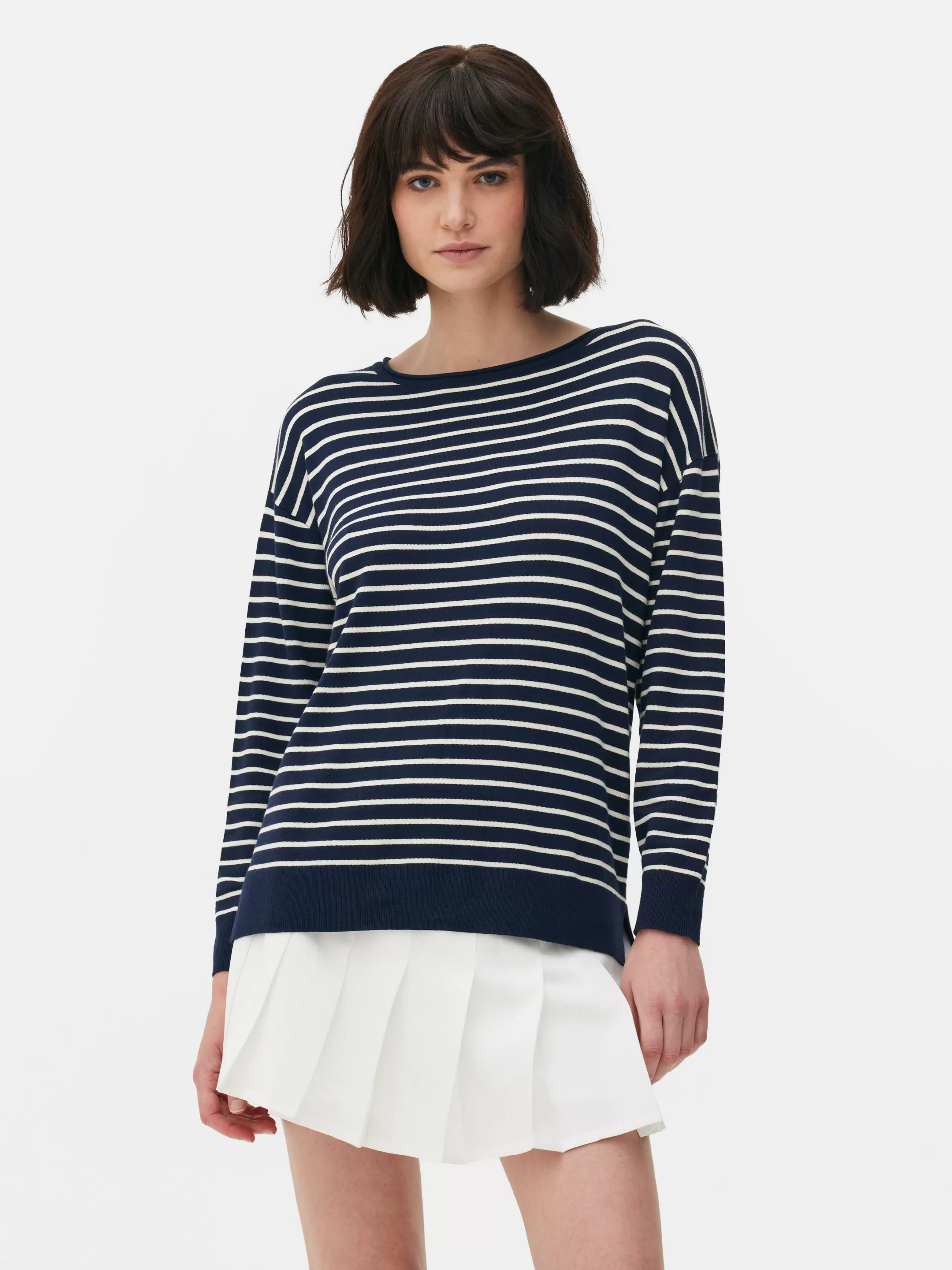 Best Sale Striped Boat Neck Fine Knit Sweater Women Sweaters And Cardigans