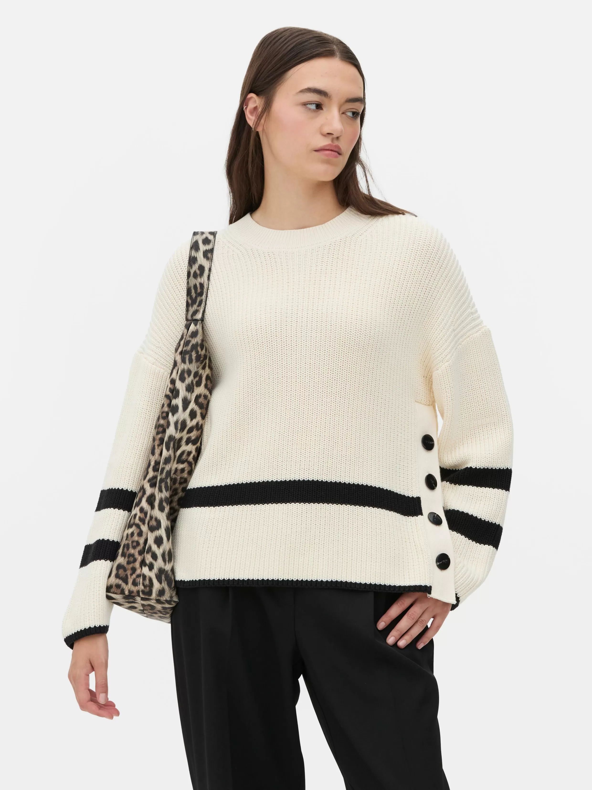 Best Striped Button Detail Sweater Women Sweaters And Cardigans