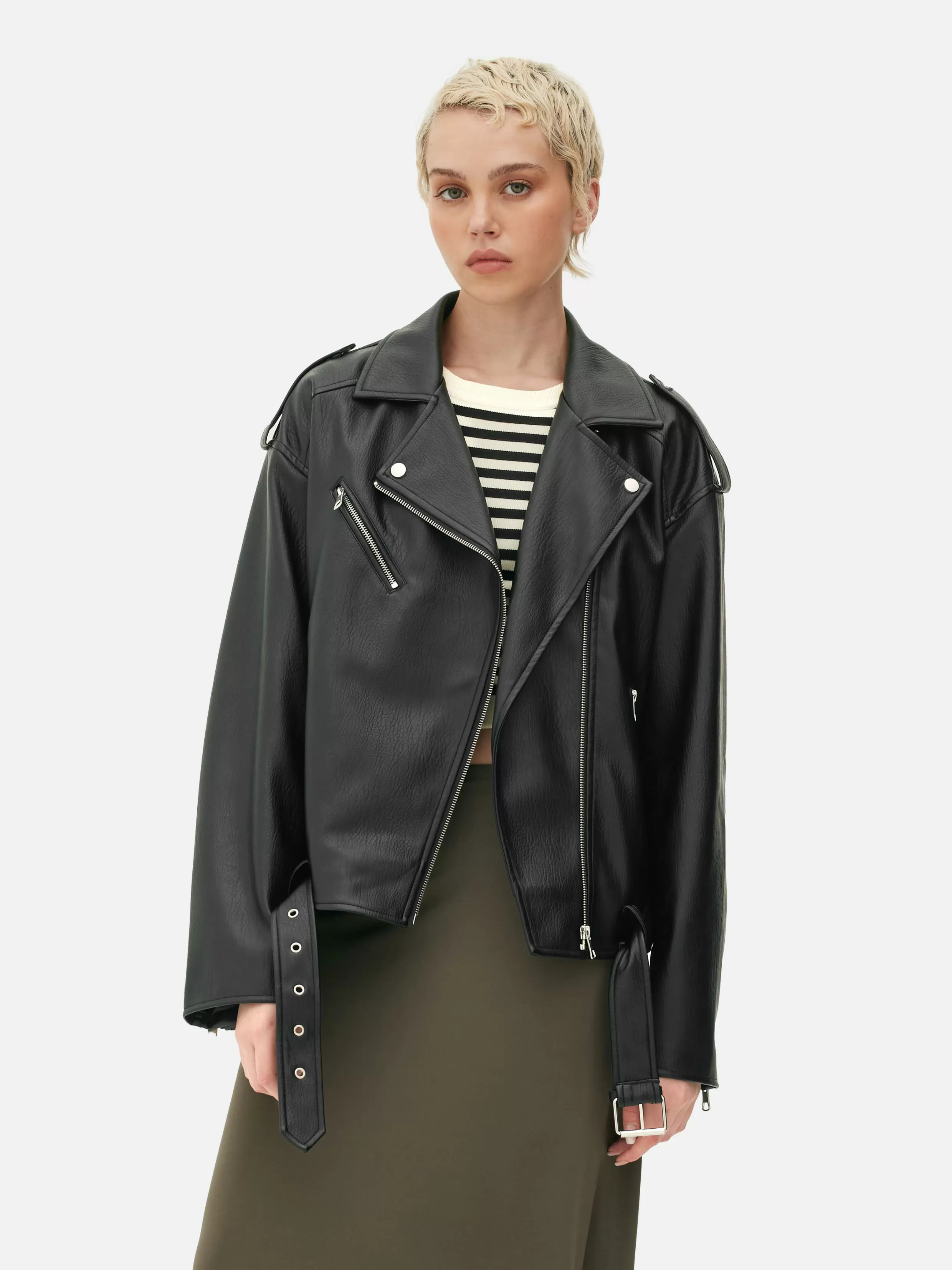 Store Textured Biker Jacket Women Coats And Jackets