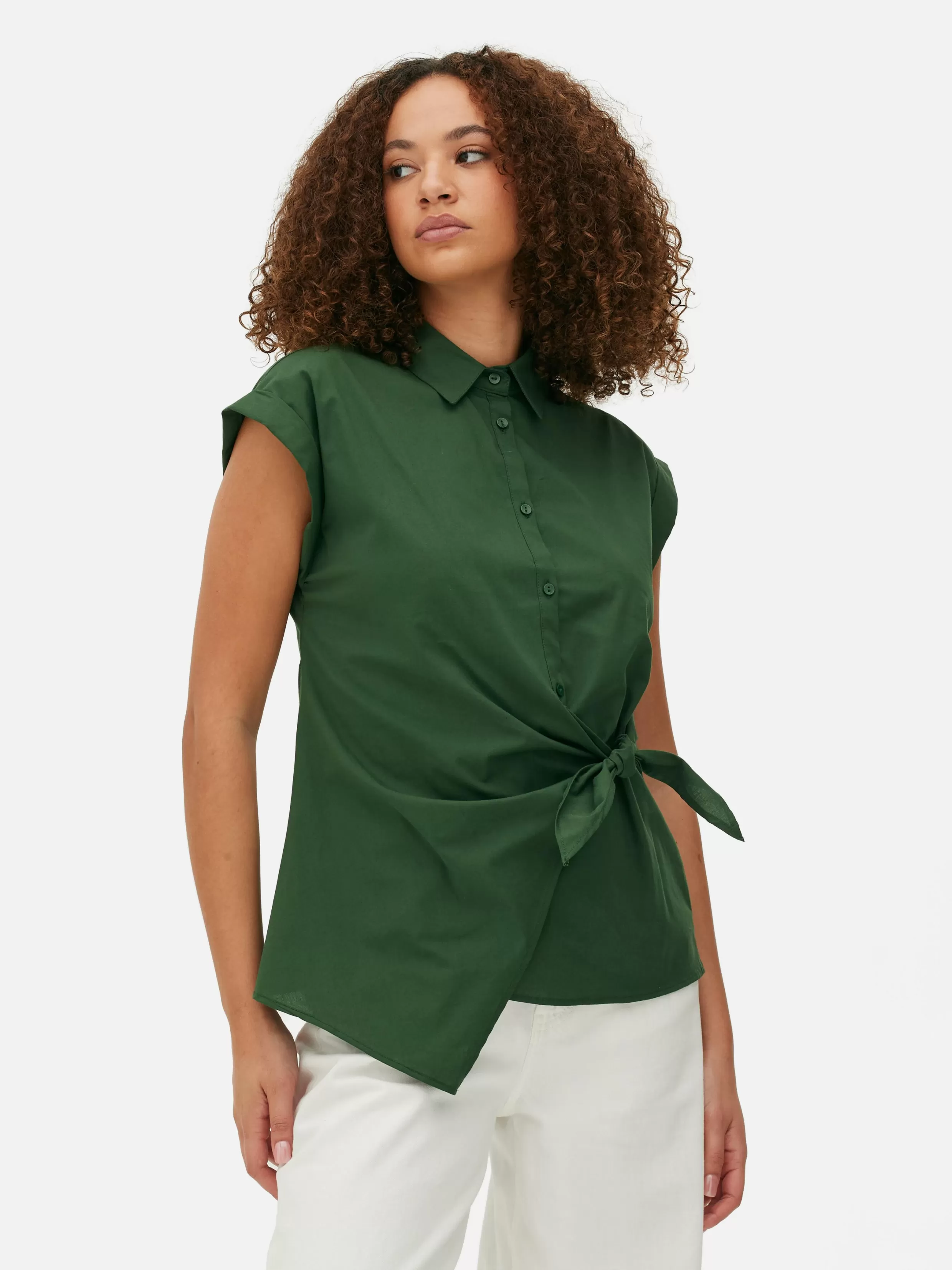 Clearance Tie Front Cap Sleeve Shirt Women Shirts And Blouses