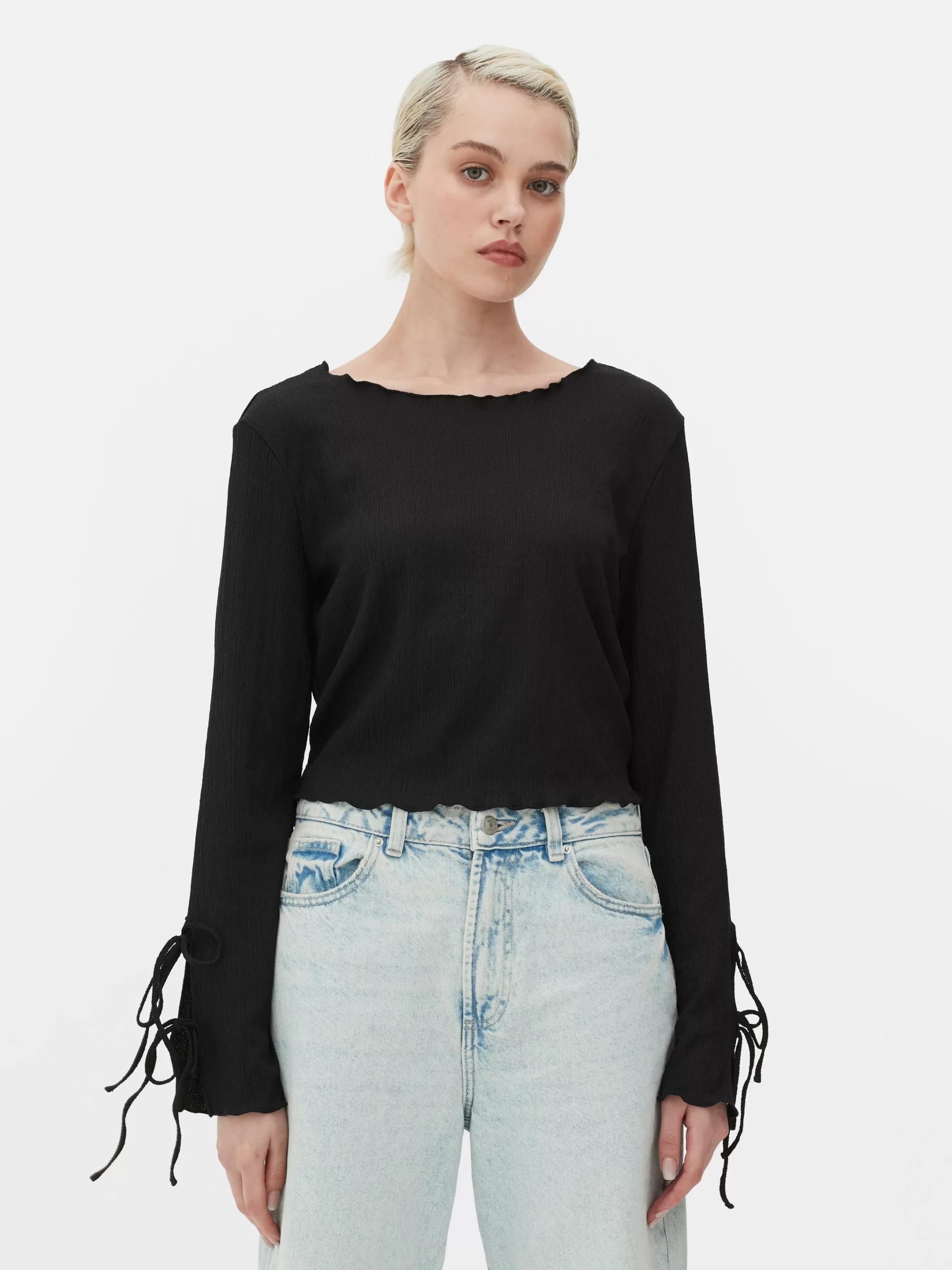 Shop Tie Sleeve Crinkle Top Women Tops And T-Shirts