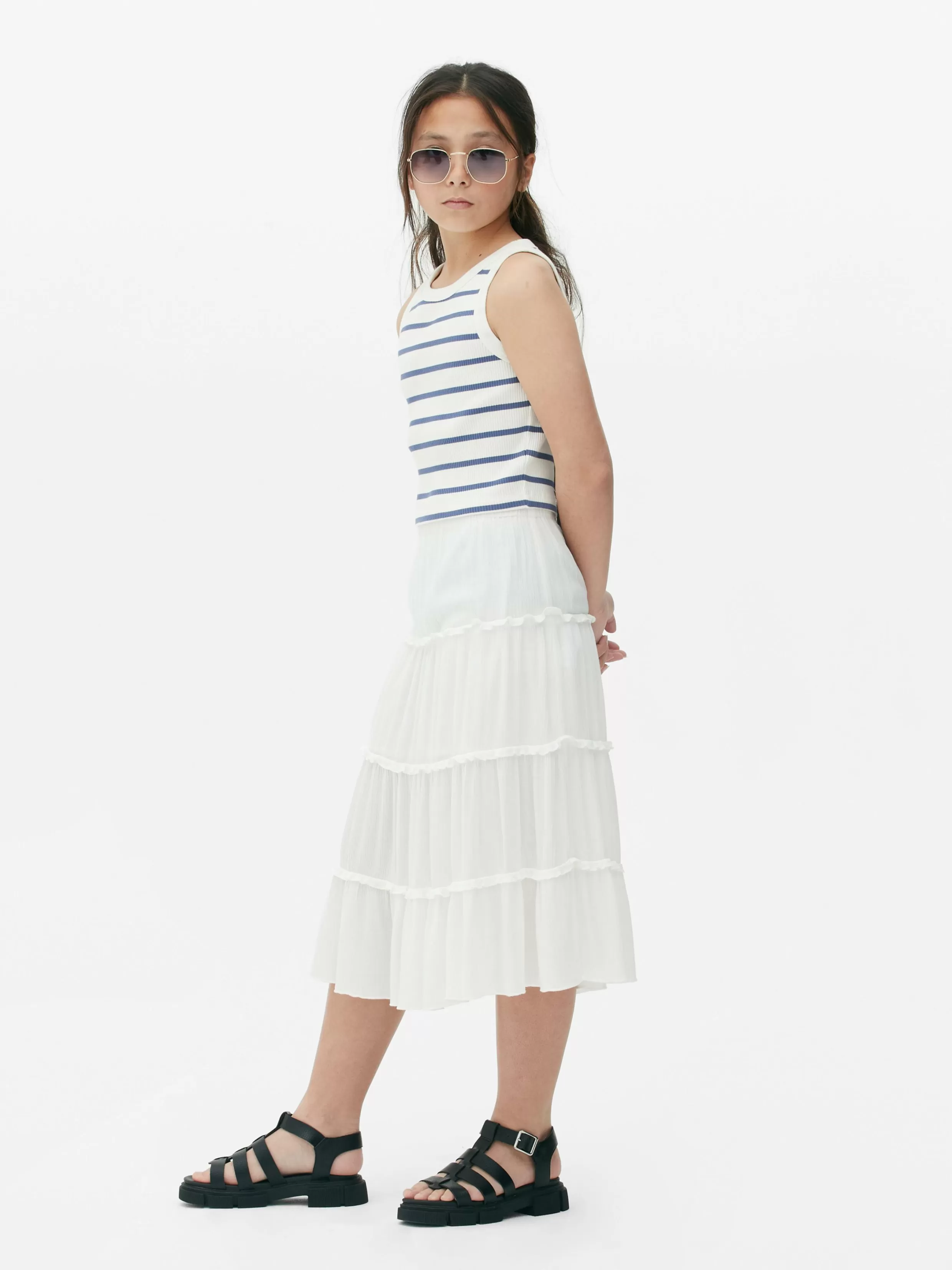 Cheap Tiered A-Line Midi Skirt Kids Skirts