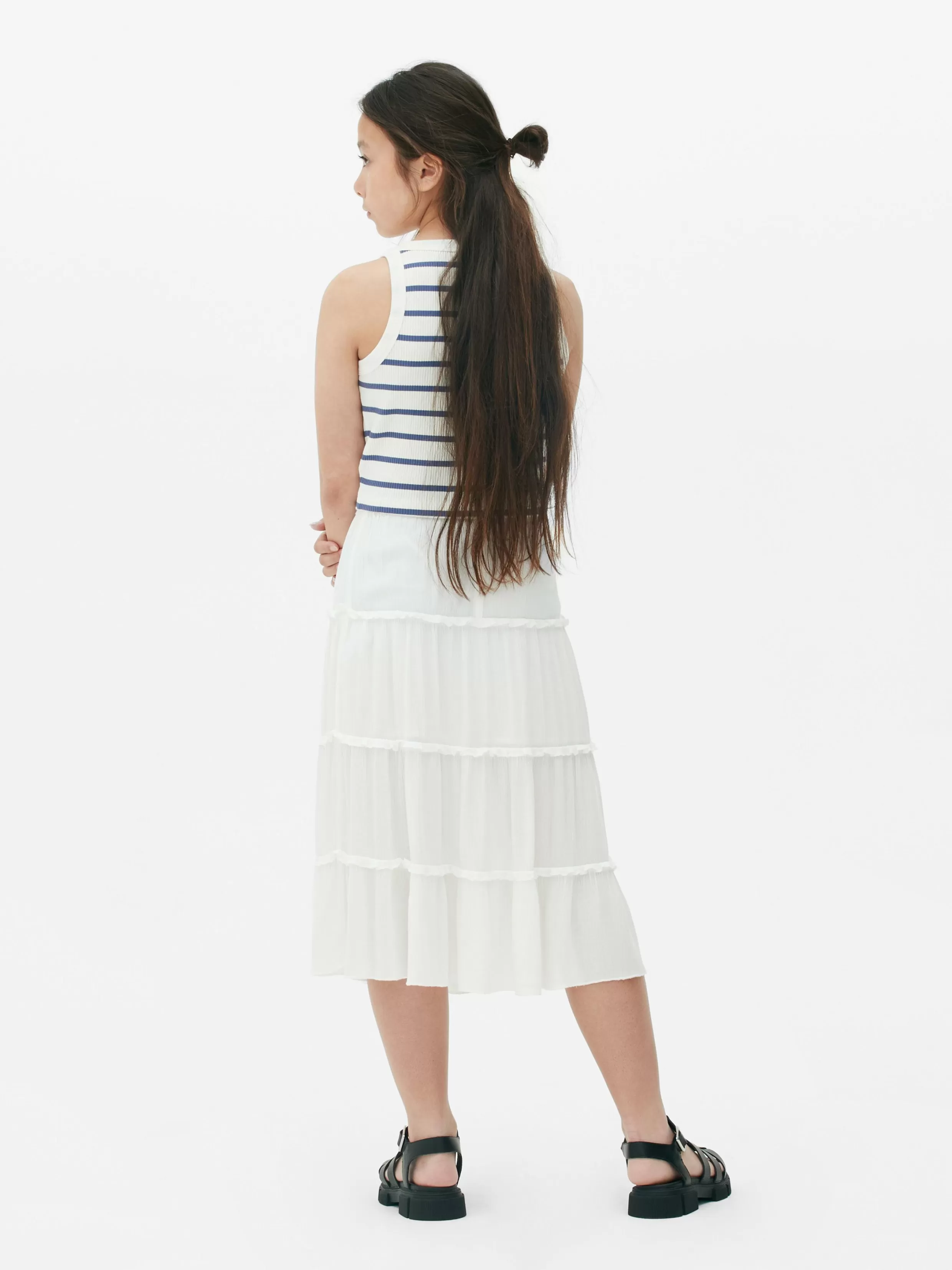 Cheap Tiered A-Line Midi Skirt Kids Skirts