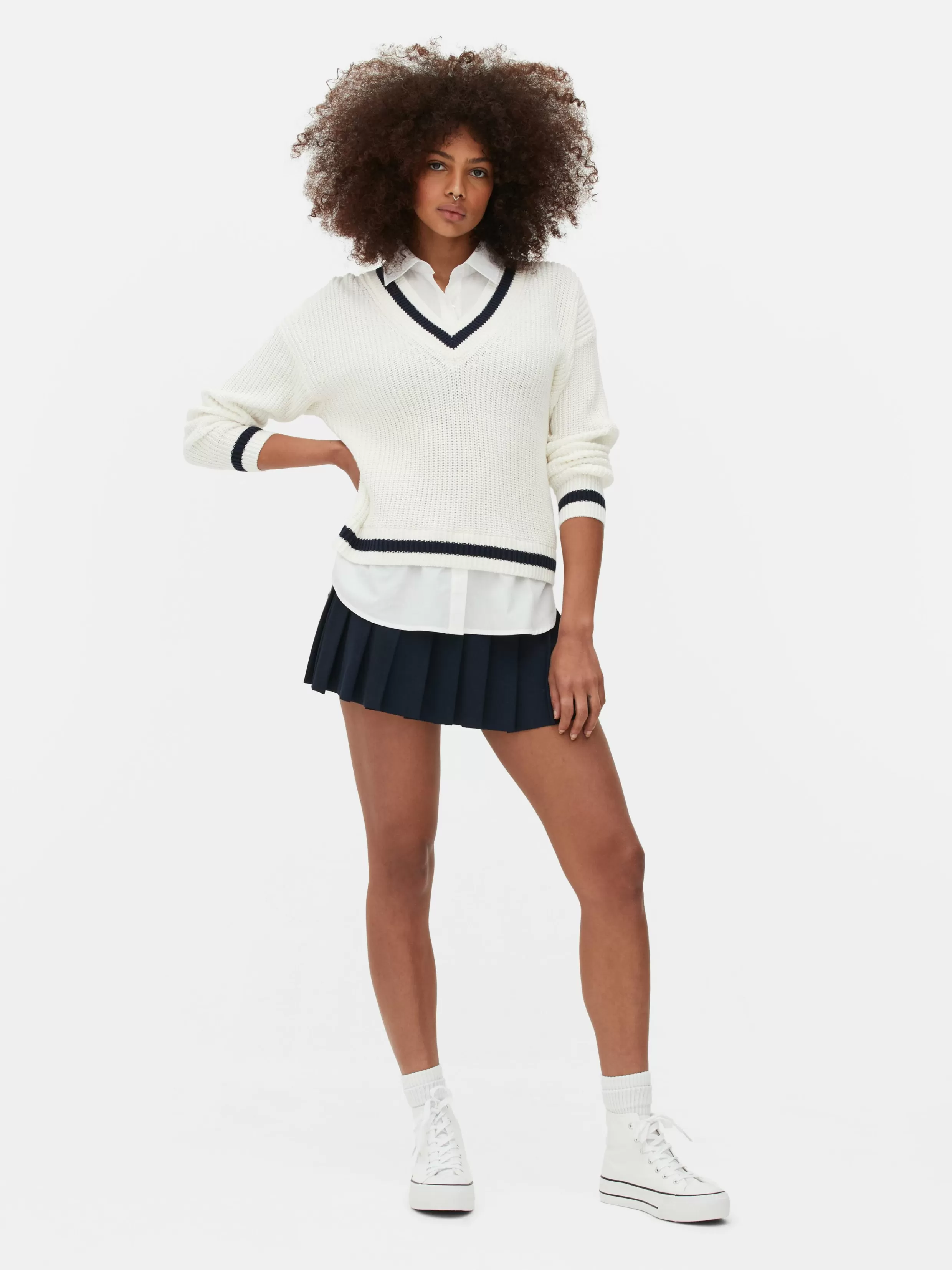 Shop Two-in-One Preppy Pullover And Shirt Women Sweaters And Cardigans