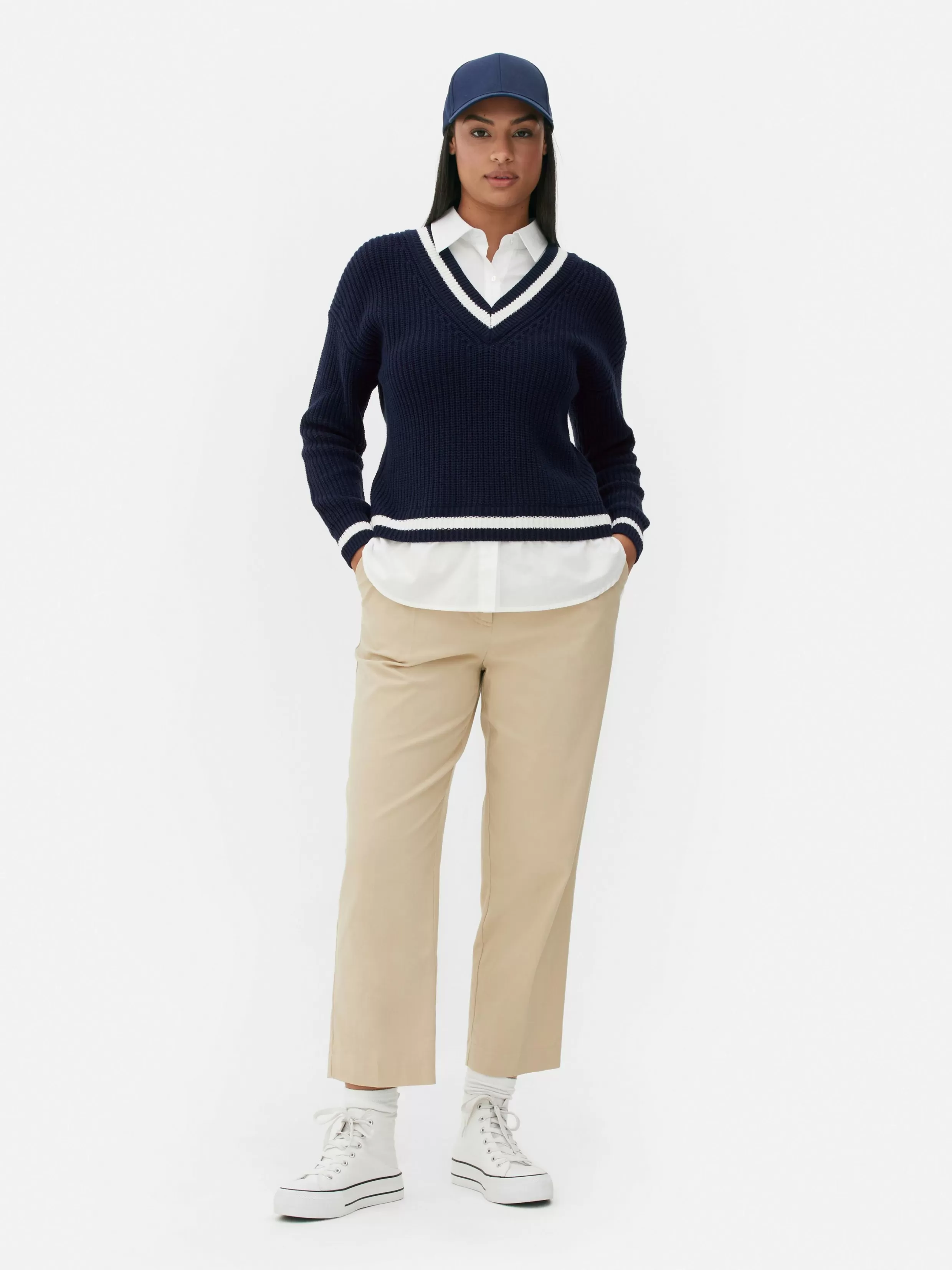 New Two-in-One Preppy Pullover And Shirt Women Sweaters And Cardigans