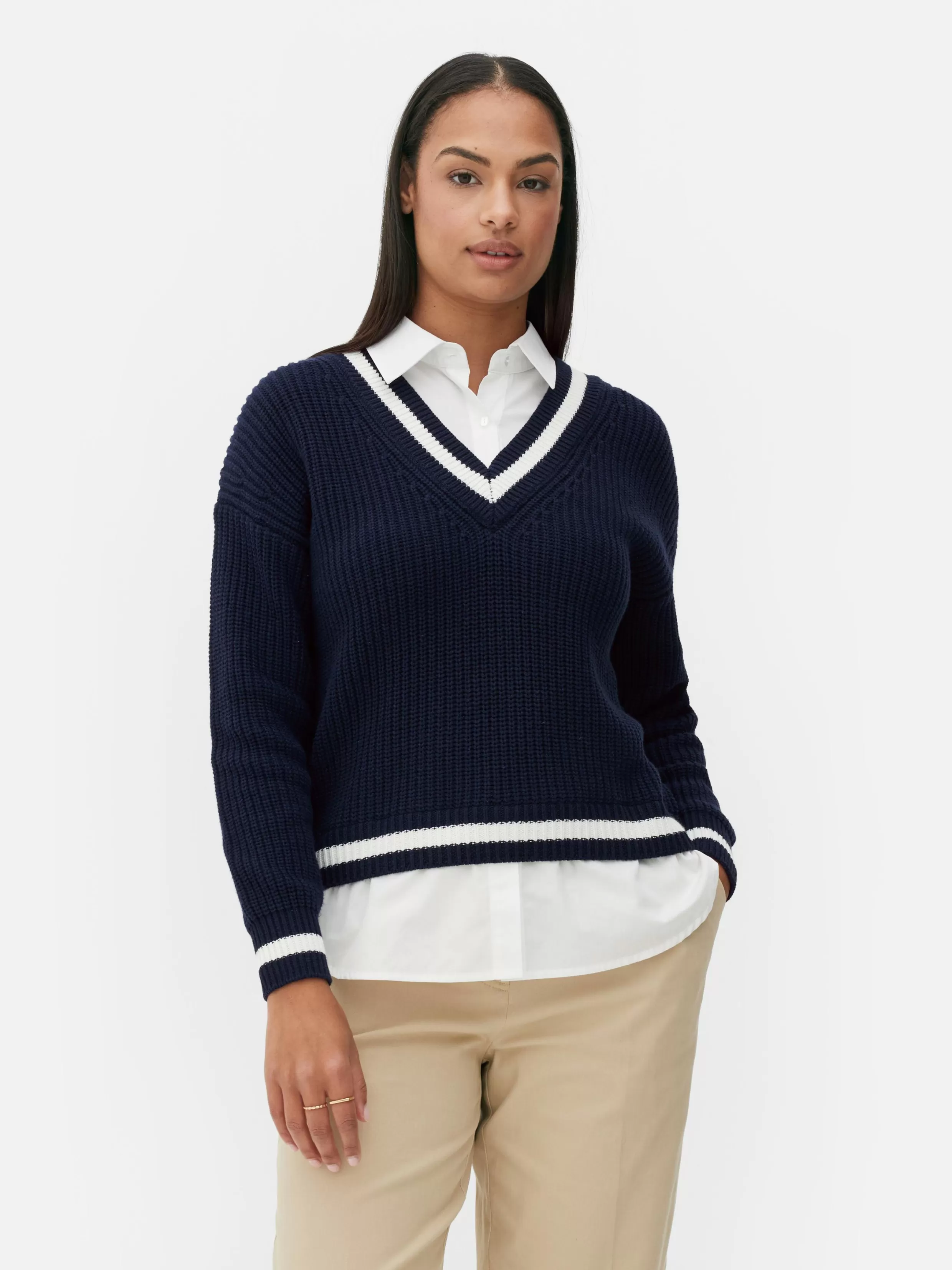 New Two-in-One Preppy Pullover And Shirt Women Sweaters And Cardigans