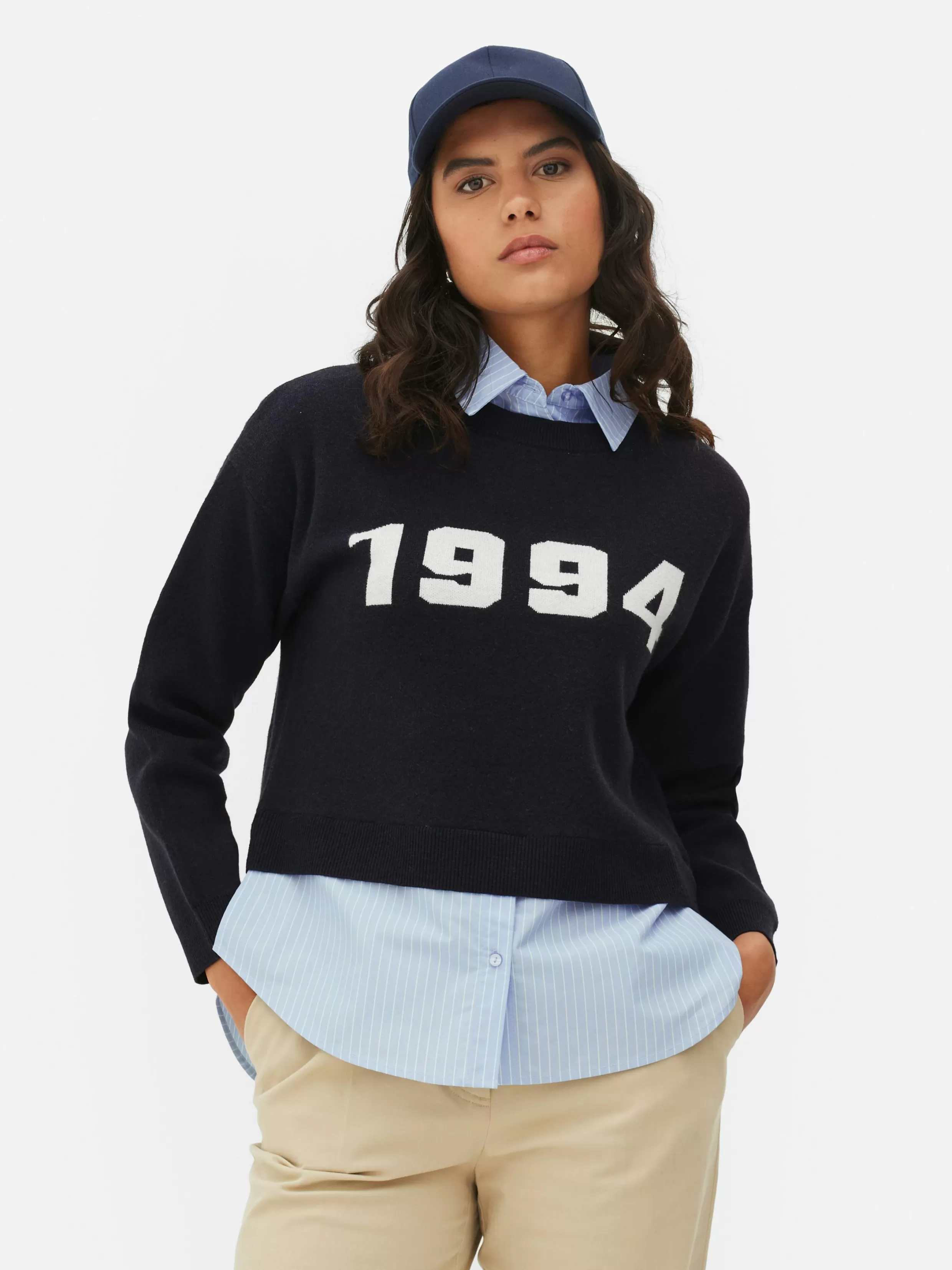 Clearance Two-in-One Slogan Sweater And Shirt Women Sweaters And Cardigans