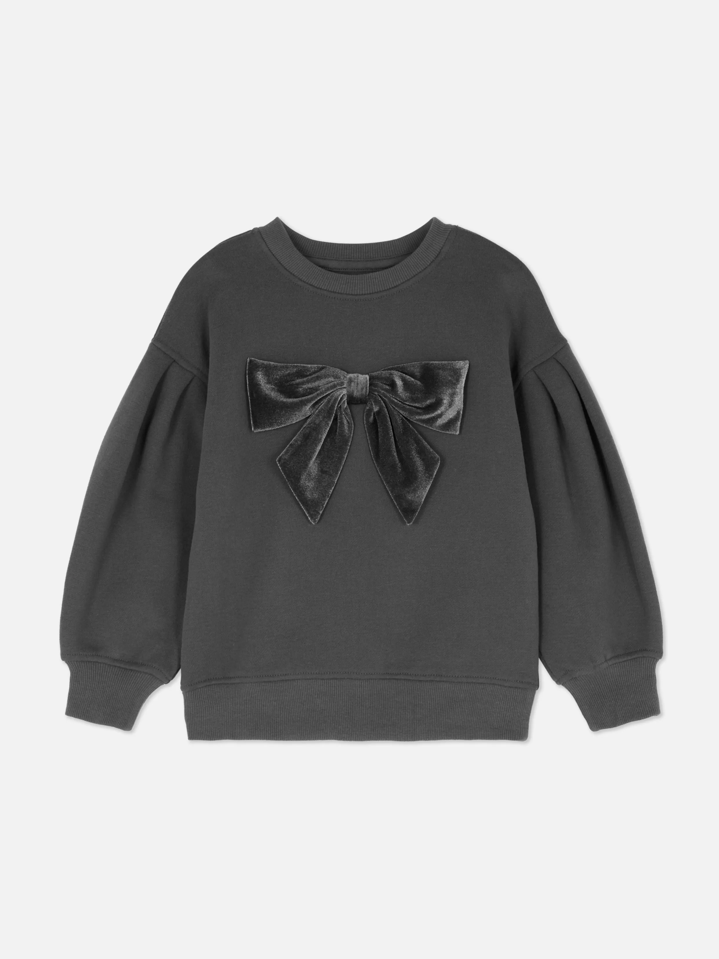 Cheap Velvet Bow Puff Sleeve Pullover Kids Hoodies And Sweatshirts