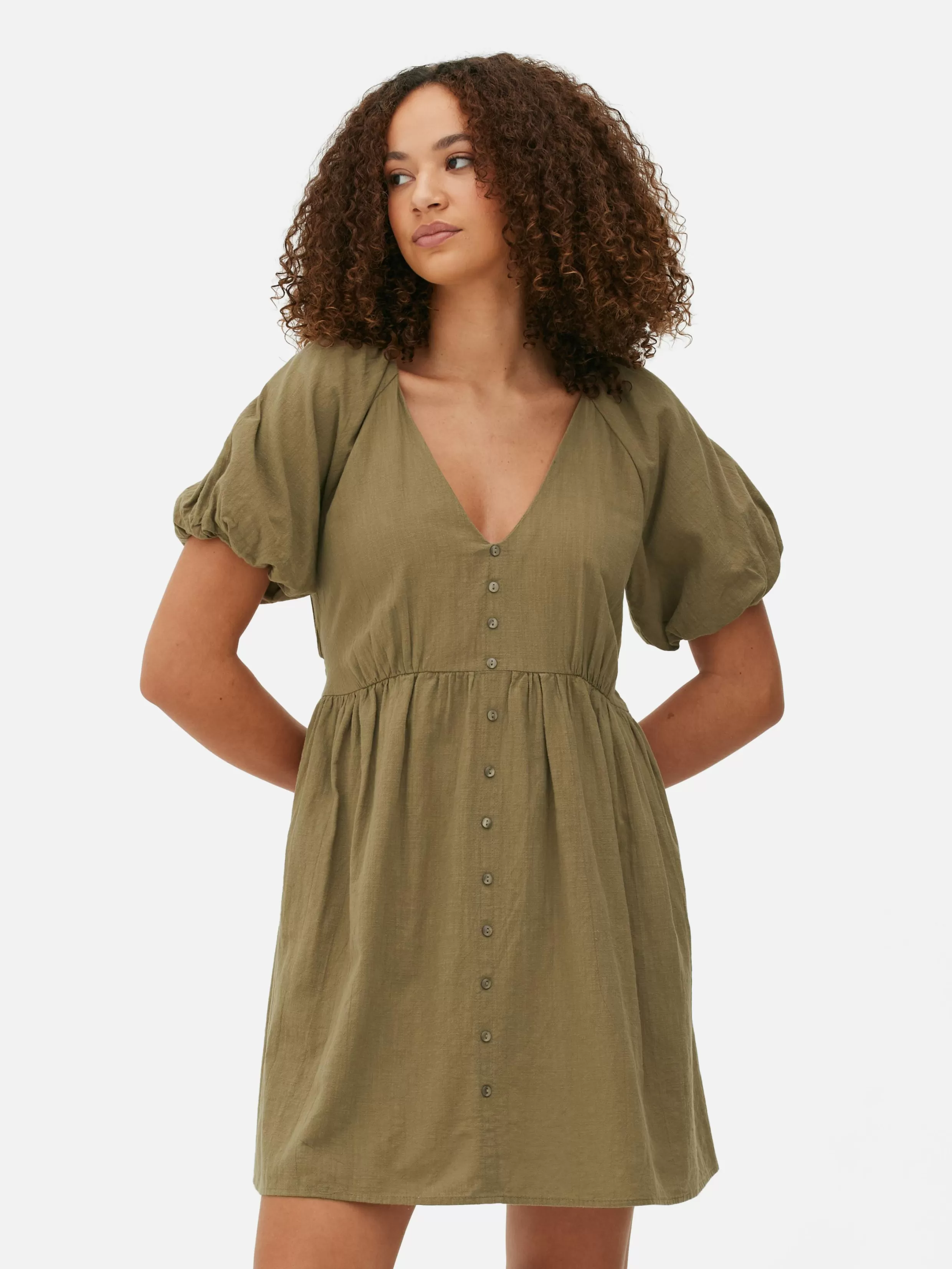 Clearance V-Neck Puff Sleeve Smock Dress Women Dresses