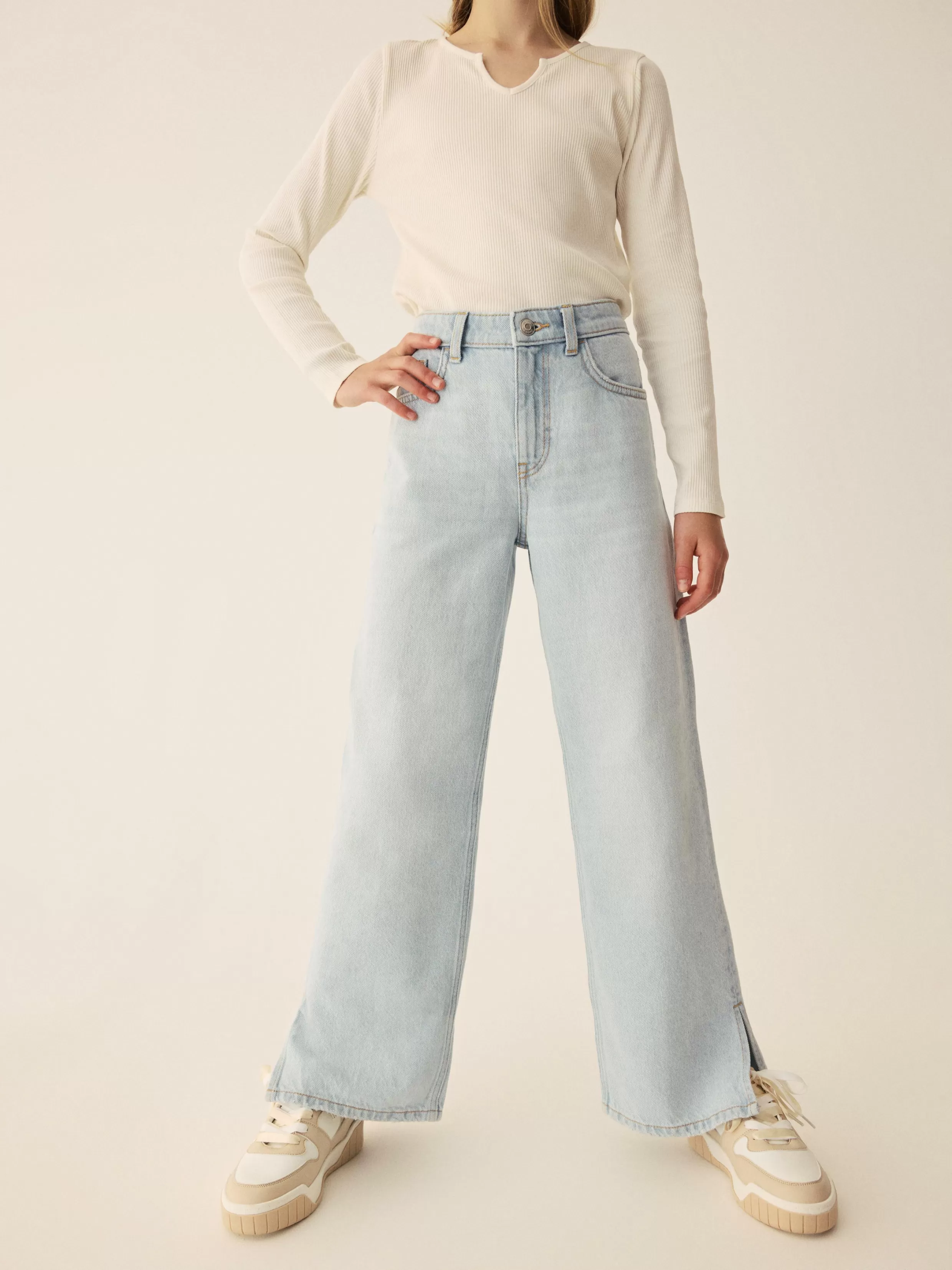 Cheap Wide Leg Slit Denim Jeans Kids Jeans